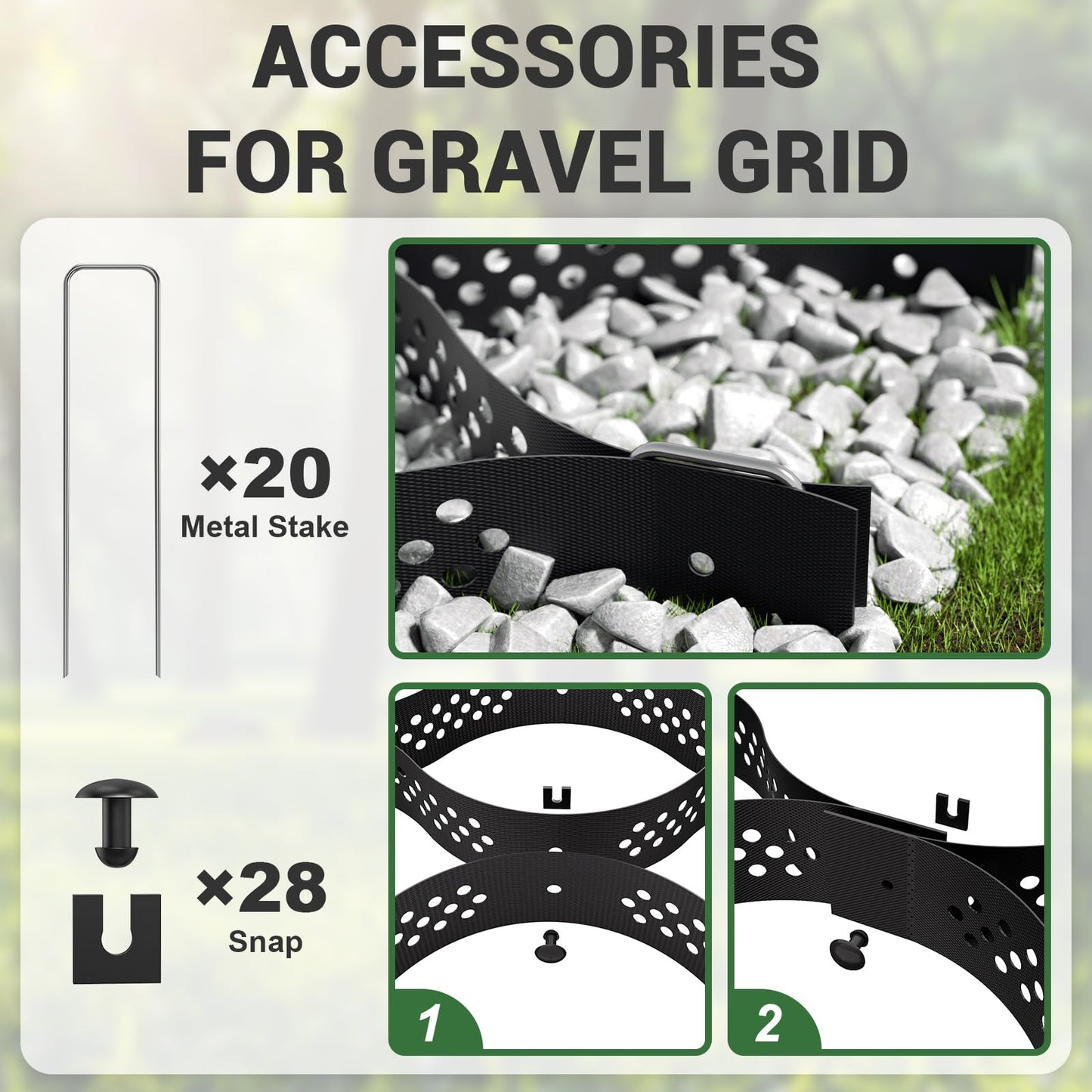 Gravel Grid 4.4x33 FT with 20Pcs Landscape Staples, 2'' Thick Geogrid Ground Grid 2200 lbs per Sq Ft Erosion Control Geo Grid for Driveway, Walkway, Horse Paddock, Patio, Parking Lot, Slope