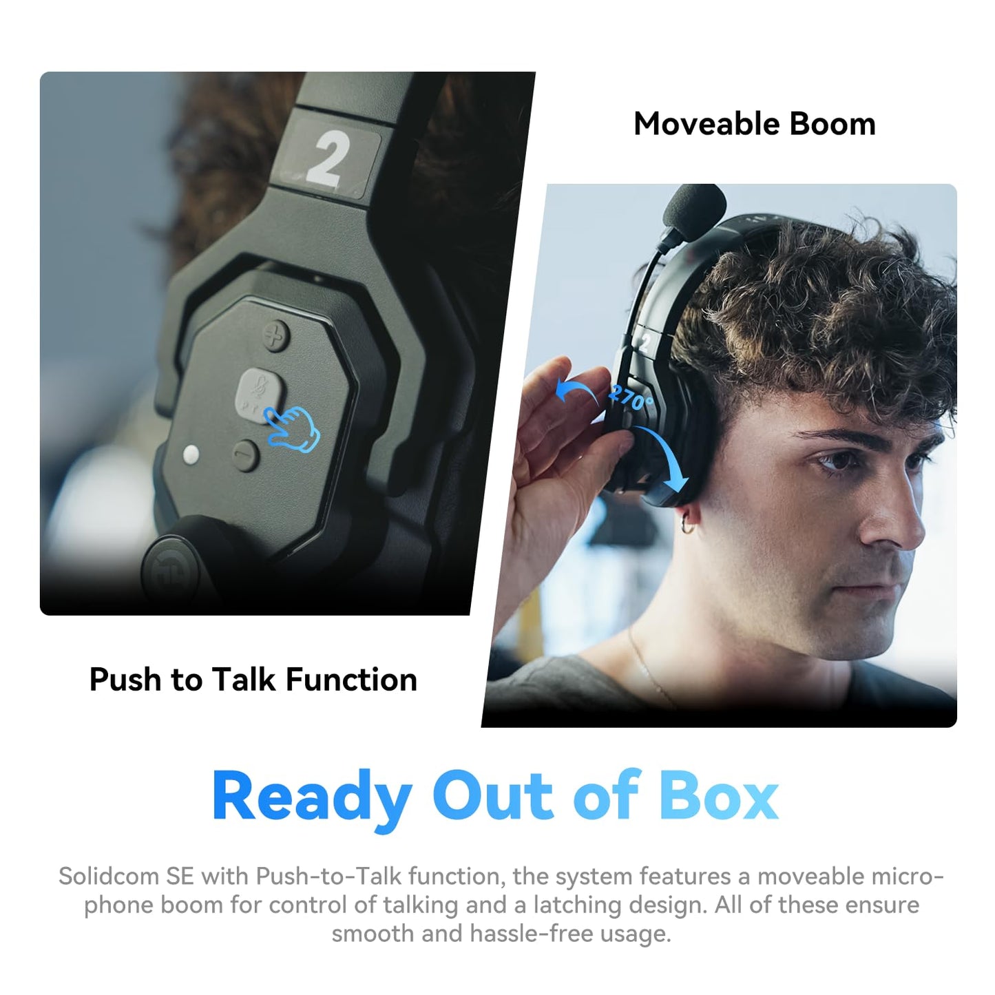 Hollyland Solidcom SE Full Duplex 2-Users ENC Noise Cancellation Wireless Intercom Headset System 1100ft Team Communication with PTT Mute Single Ear Headset for TV Film Production (2.4GHz Version)