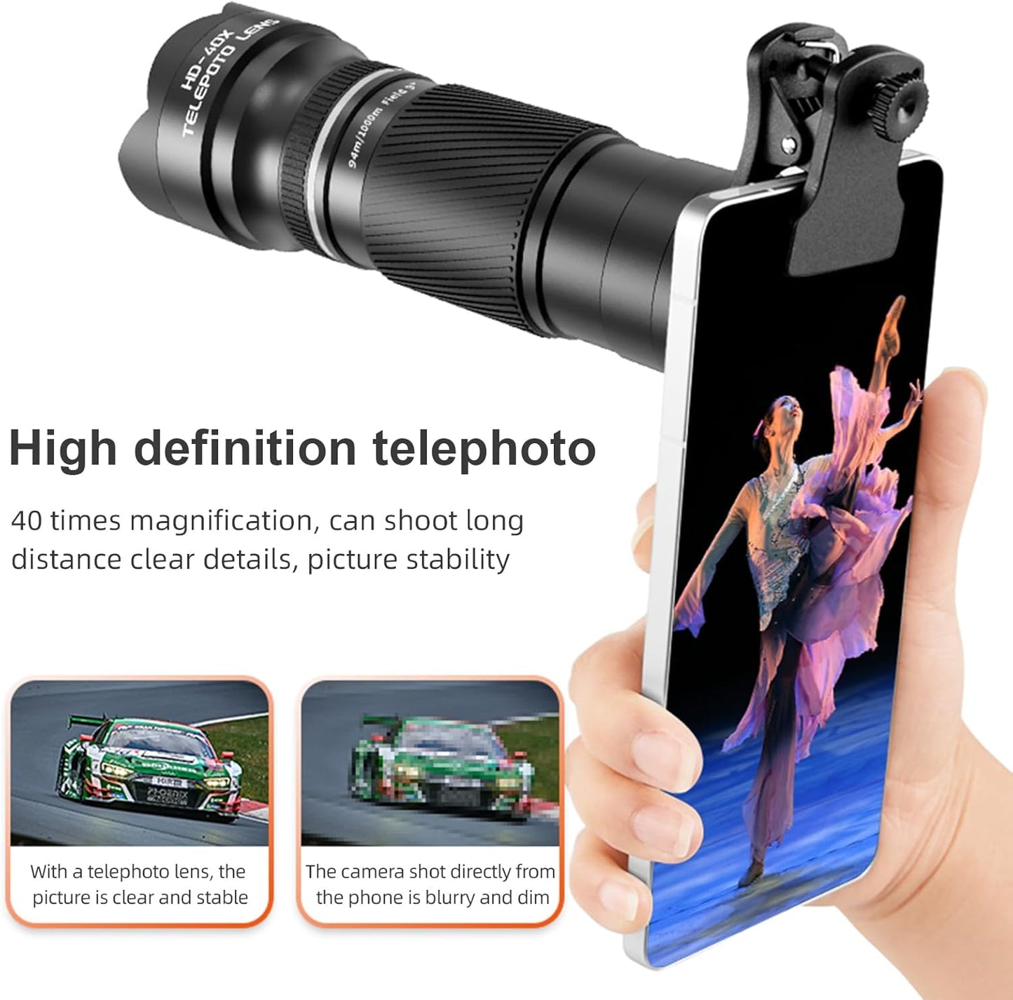 Andoer 40X Zoom Lens with Tripod Phone Telephoto Lens Phone Telescope Phone Camera Lens for Hiking Camping Wildlife