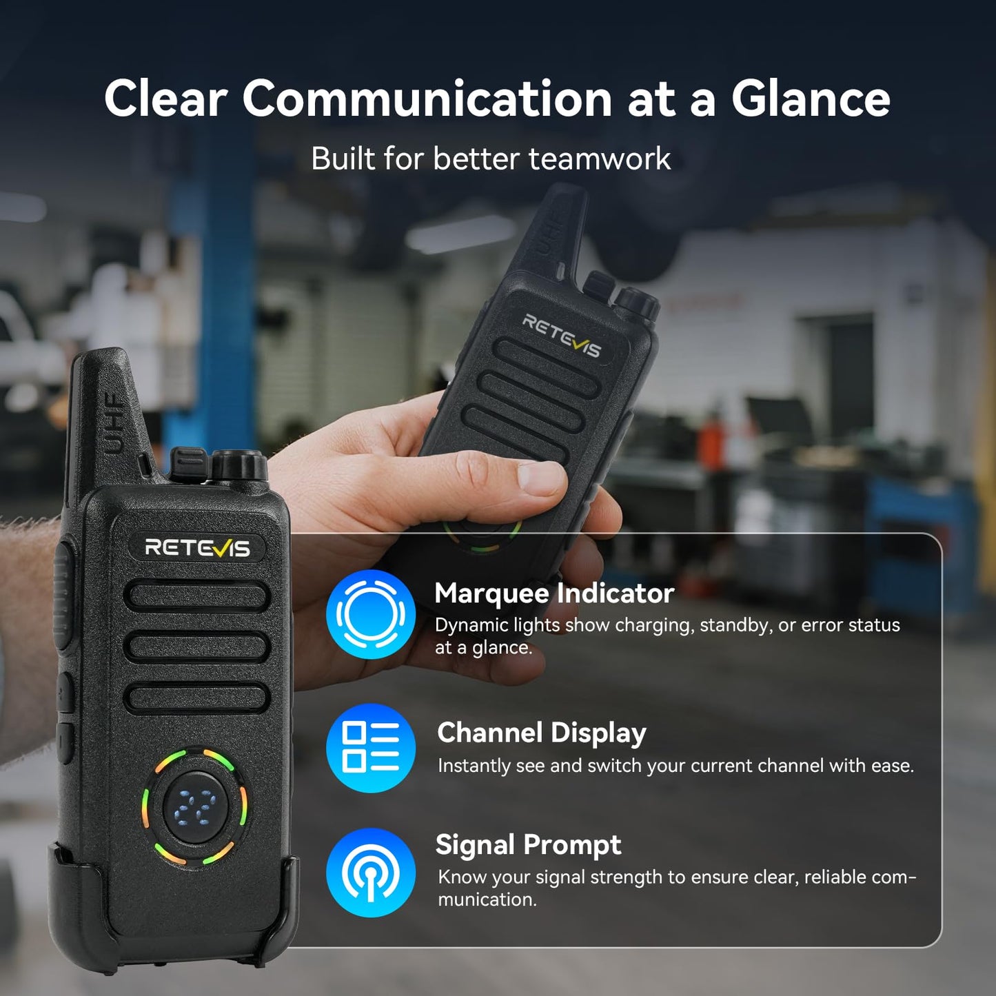 Retevis RT22S 2 Way Radios Rechargeable,Long Range Walkie Talkies with Earpiece and Mic Set,Channel Display,Signal Prompt,Handsfree Portable Two-Way Radio(6 Pack) with 6 Way Multi Gang Charger