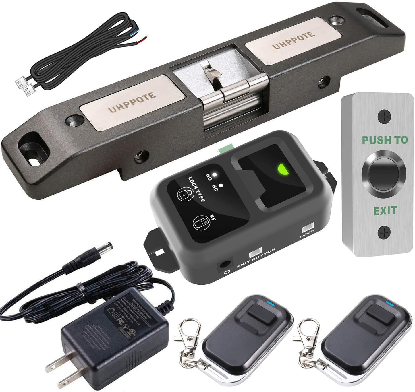 UHPPOTE Access Control Kit with Electric Strike Lock Remote Control for Fire Exit Door for Push Bar