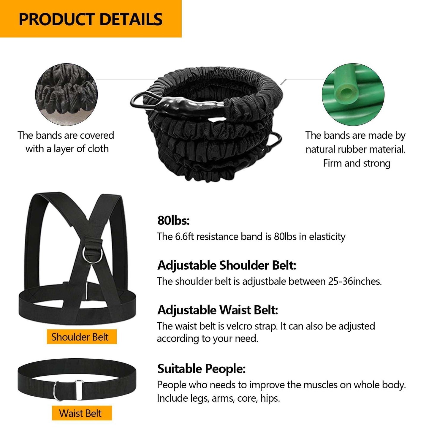 Tuyzhrymlic 80lb Resistance Band Finess Training Set, Shoulder Belt Explosive Speed Agility Training Equipment Double People Physical Exercising Suit for Various Sports