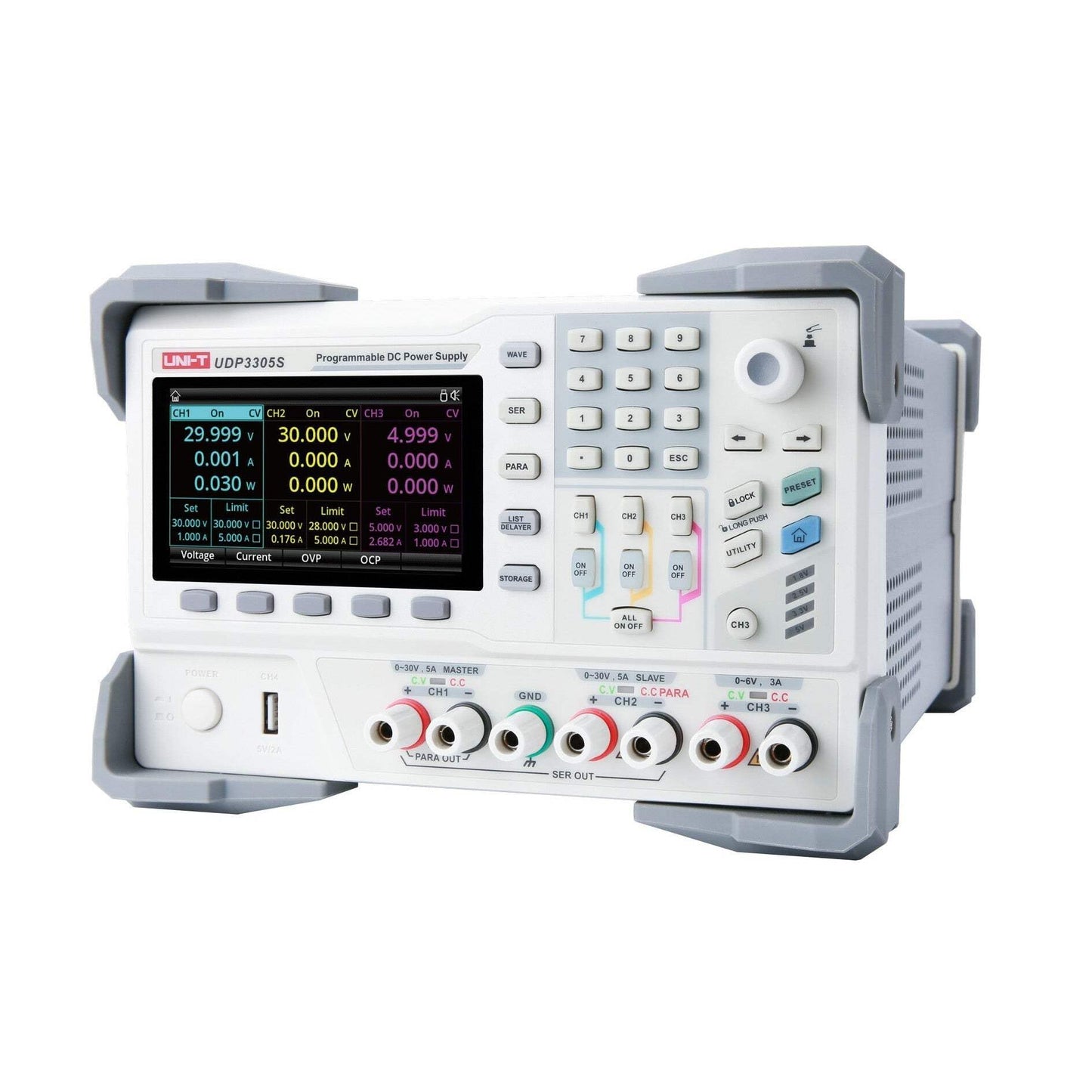 UNI-T UDP3305S Programmable Linear DC Laboratory Power Supply, 4 Channels, 328W, 1mV/1mA Resolution, Voltage Accuracy <0.03%+10mV, Current <0.2%+5mA