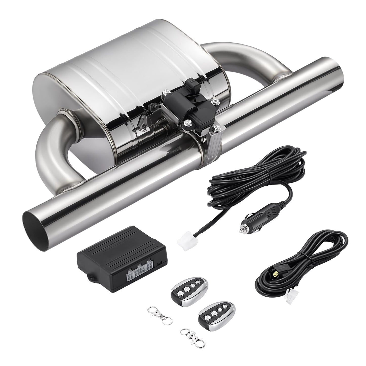 SPELAB Exhaust Cutout 2.5 Inch Universal Kit with Muffler Exhaust Valve with Muffler Cat Back Exhaust System Kit, Stainless Steel, Loudest Sound