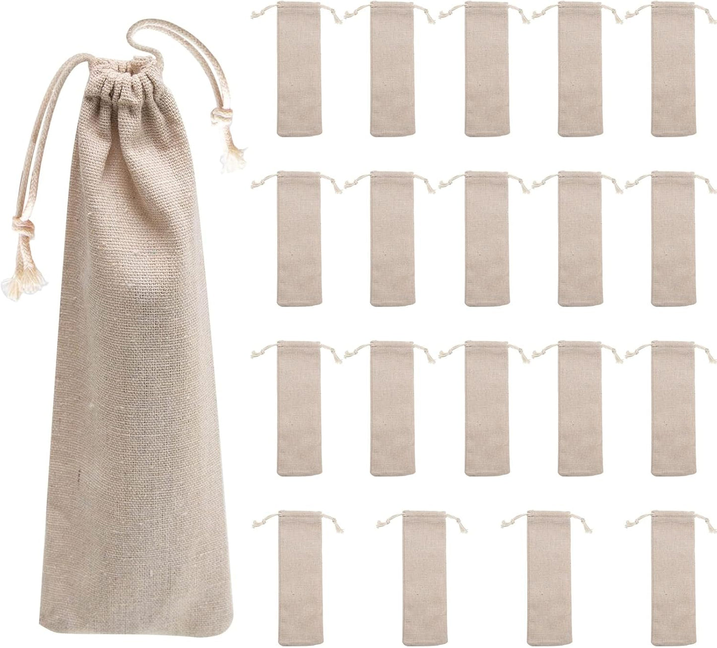 Saihisday Portable Cotton & Linen Pouch Bags - 20 Pcs Drawstring Cases for Straws & Cutlery Storage