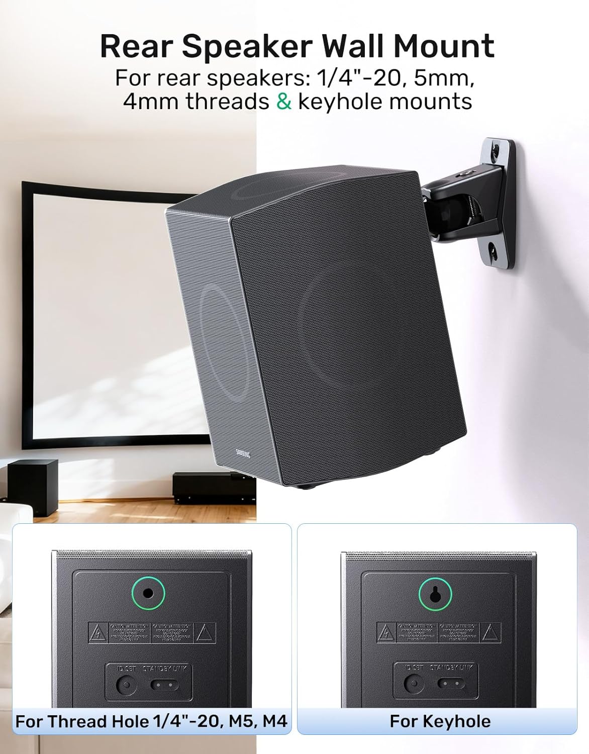Borenbuir 1/4"- 20, 5mm 4mm q990D, 11 lbs Surround Sound Rear Speaker Wall Mount, Ceiling Mount Bracket for Universal