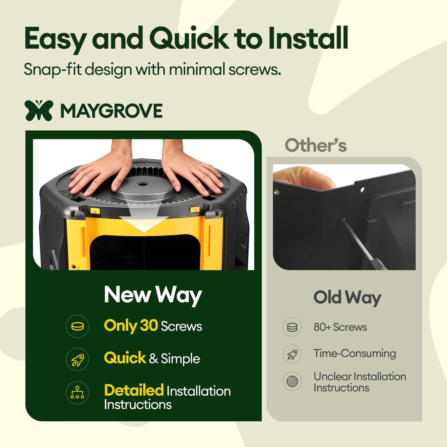 Maygrove Outdoor Compost Bin 53 Gallon, Dual Chamber Large Compost Tumbler for Garden Backyard, with 360° Rotating, Sliding Doors & Solid Steel Frame
