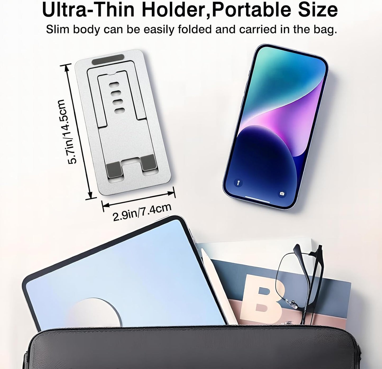 Ceemiaa 16-13 S24-S8, Foldable Aluminum Phone Stand Adjustable Desk Holder for Travel & Office, Compatible with iPhone