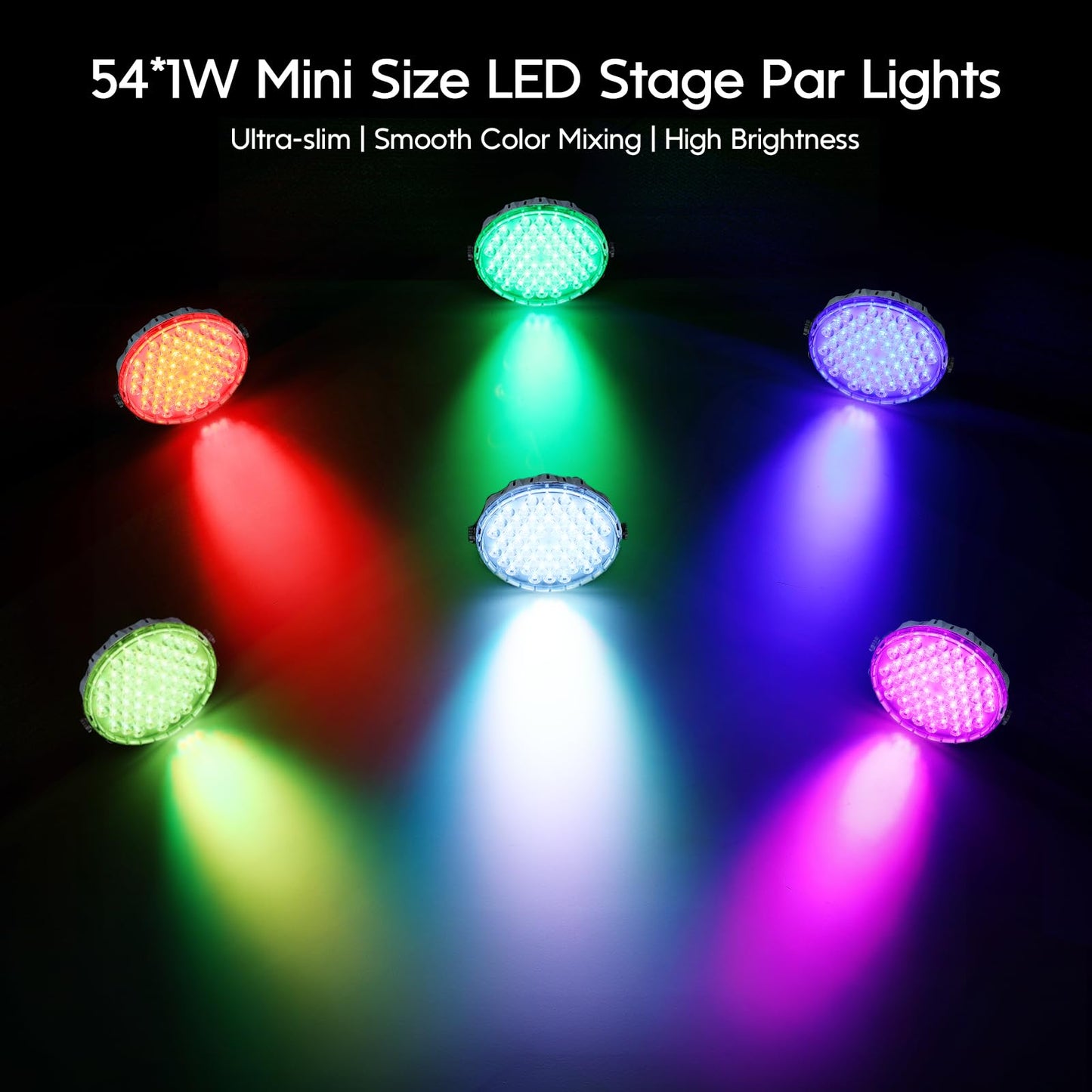 BETOPPER Ultra Slim DJ Par Light, 54x1W RGB LED Par Can with DMX512, Low Profile Stage & Uplighting Light, Remote & Sound Activated DJ Lights for Wedding Party Disco, 4 Pack