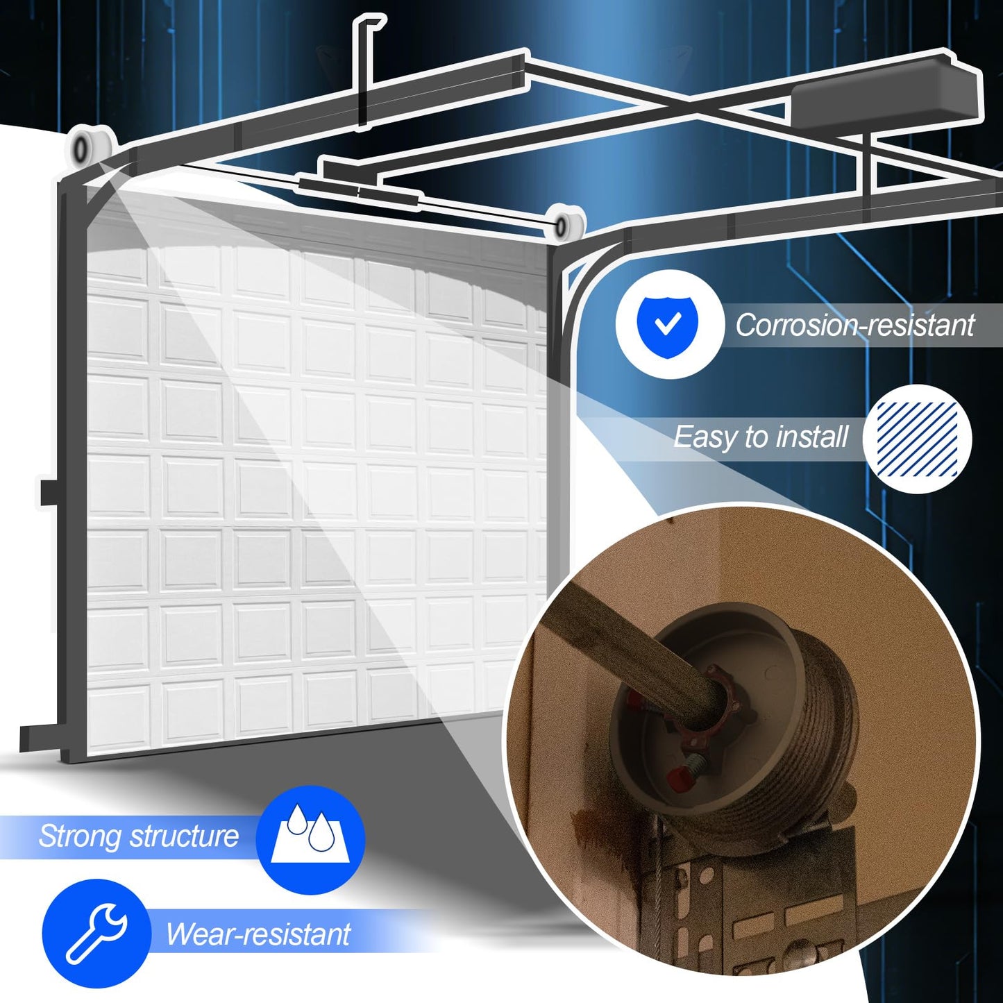 MorningRo Garage Door Parts Installation Bundle Kit for 16' by 7' Overhead Doors, Fix Replace Garage Hardware Repair Replacement Set with Brackets Drums Cables Hinges Rollers Screws Bearings & Bolts