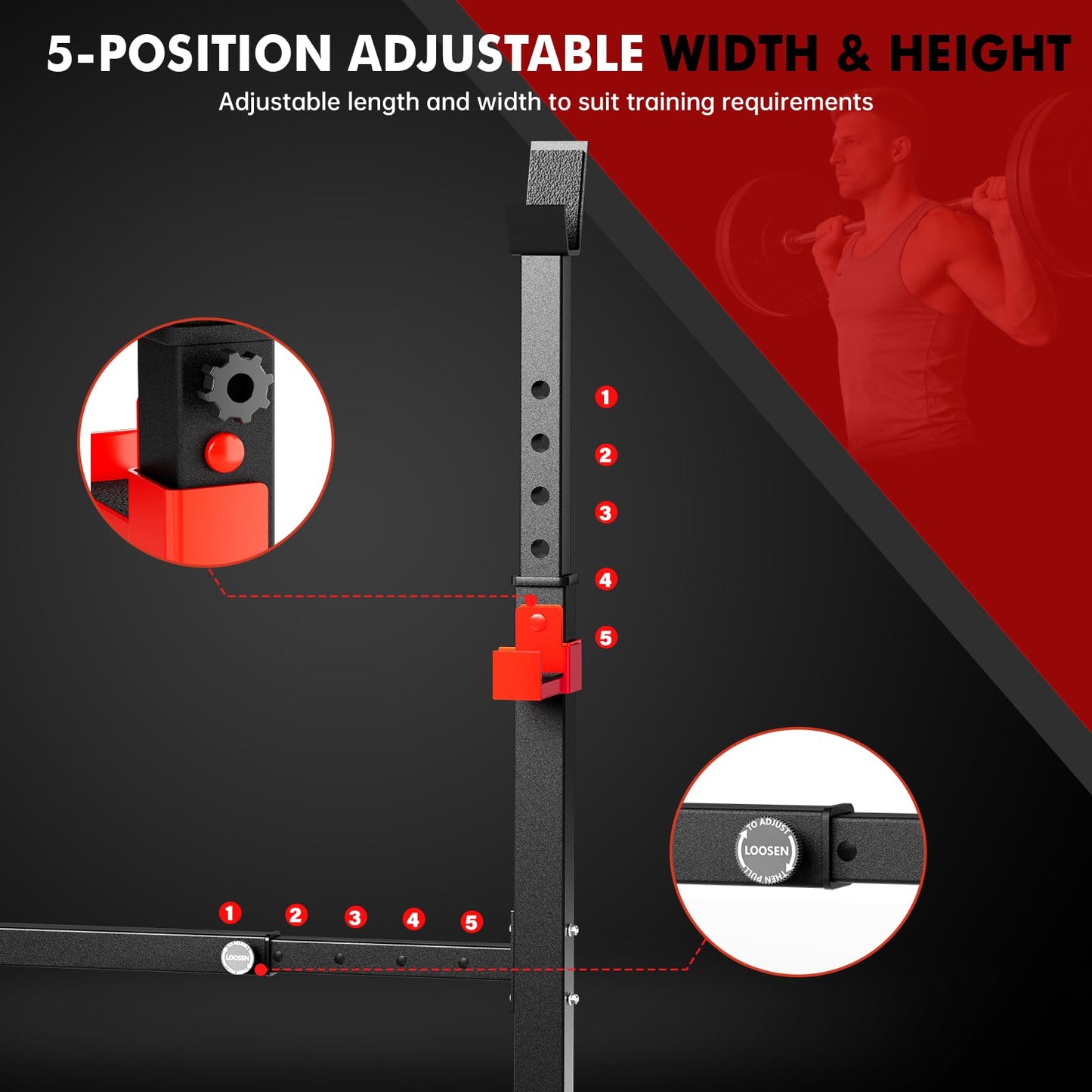 Streamnova Adjustable Squat Rack, 550LBS Multi-Function Barbell Rack for Weight Lifting and Home Gym Fitness Workout Portable Squat Bench Press - Great for Beginners