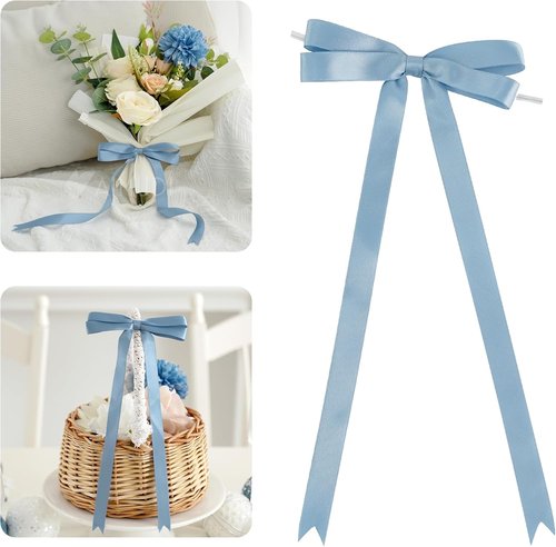 AIMUDI Satin Bows - Dusty Blue 5" x 10" Premade Ribbon Bows for Gift Wrapping & Decorations | 36 Pack