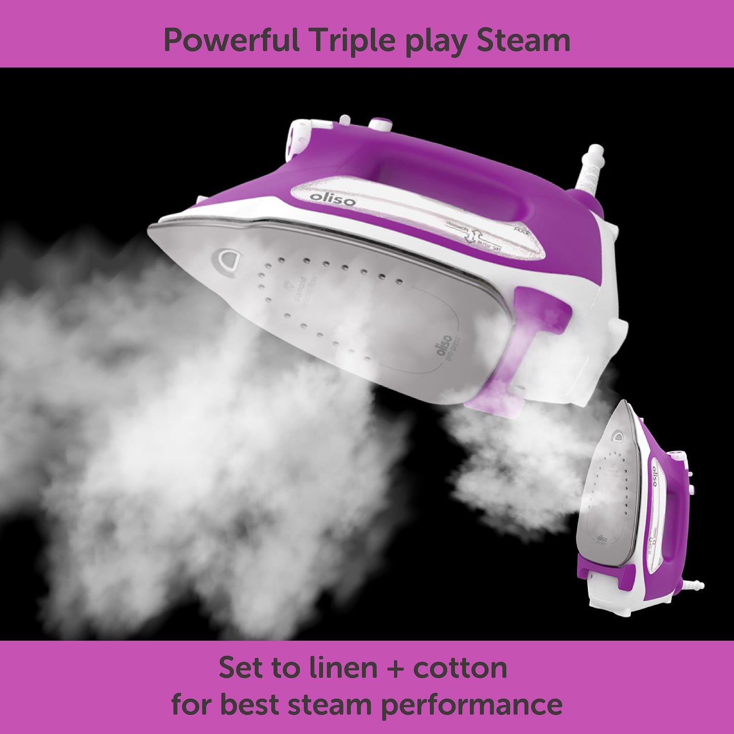 oliso TG1600 ProPlus Smart Iron with Auto-Lift – 1800 Watt Steam Iron for Clothes, Sewing, Quilting & Crafting – Diamond Ceramic-Flow Soleplate, Orchid