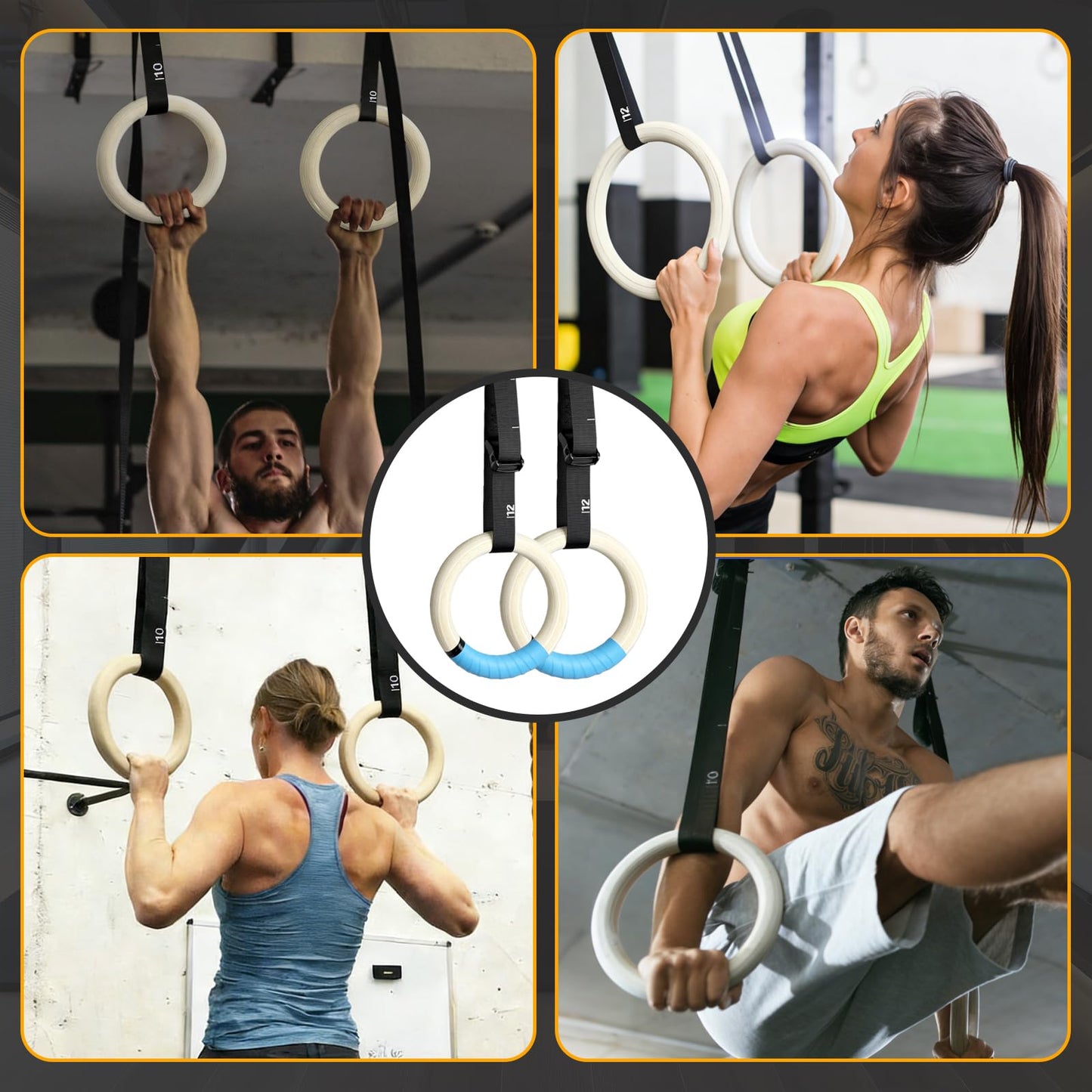 Cesilili 32mm Wooden Gymnastic Rings with Quick-Adjust Numbered Straps for Enhanced Workout Control, Designed for Strength Training, Home Gym, Calisthenics & Travel Fitness