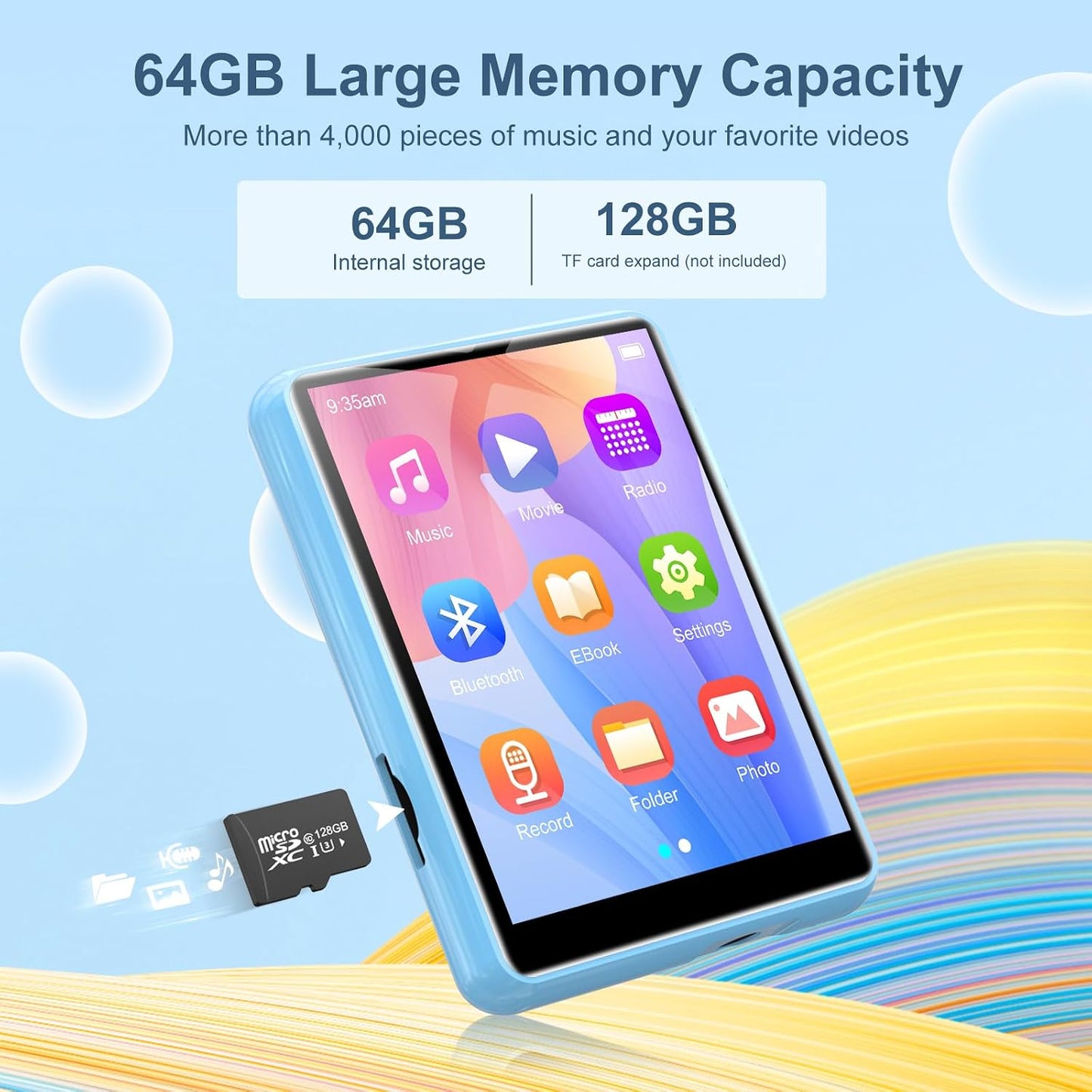 ZAQE MP3 5.3-64GB 2.4" MP3 Player with Bluetooth Portable Music Player with Full Touch Screen, Player with HD Speaker