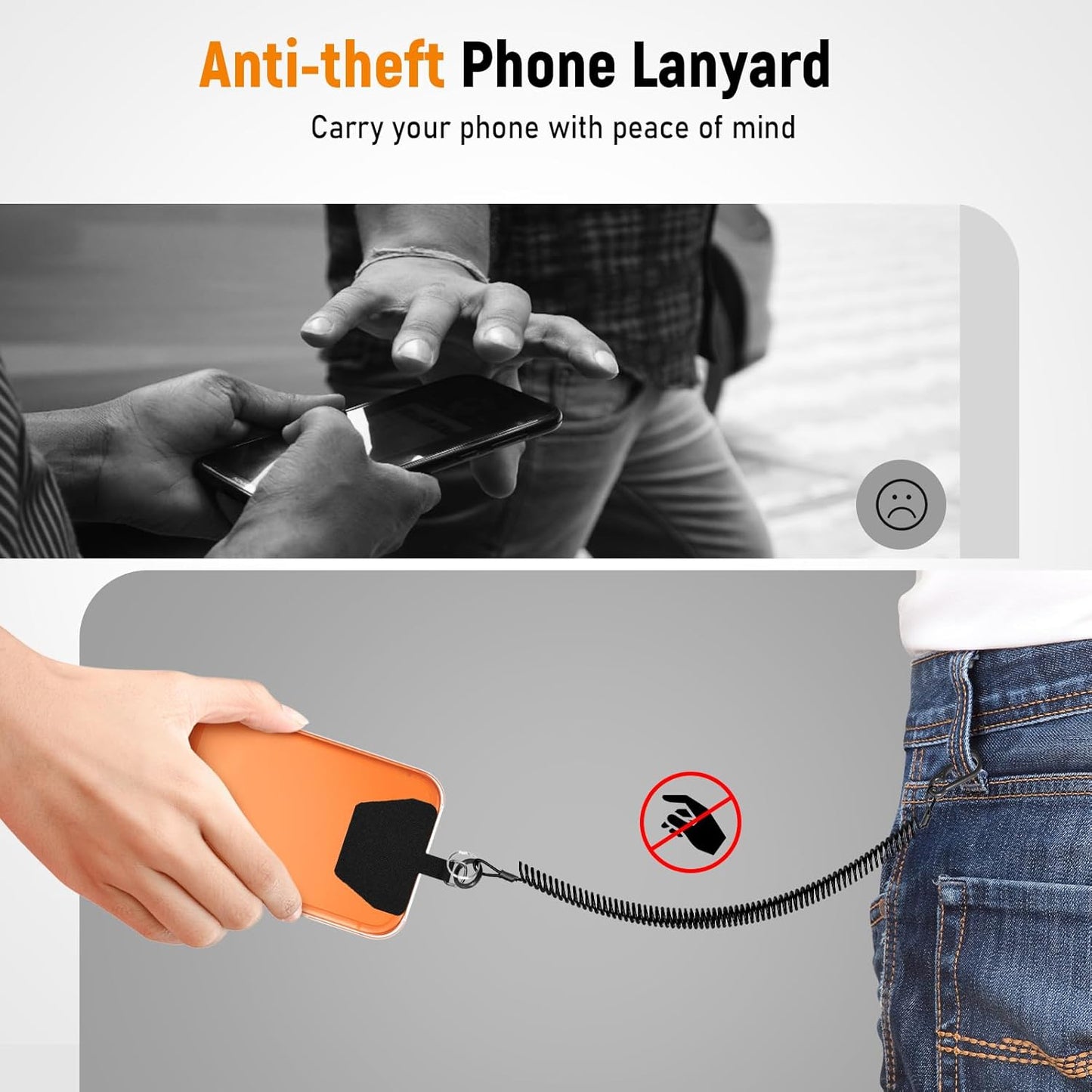 2 Pack Dadanism Phone Tether Lanyard, Anti-Theft & Anti-Drop Phone Strap, Spiral Retractable Safety Coiled Lanyard