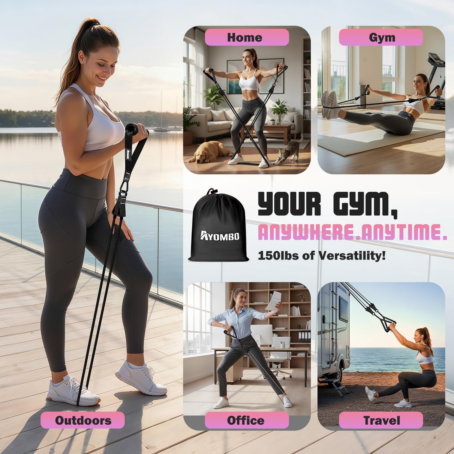 Ayombo Resistance Bands, Exercise Bands with Handles, Resistance Bands for Working Out with Door Anchor, for Heavy Resistance Training, Physical Therapy, Yoga, Home Gym Workouts Equipment