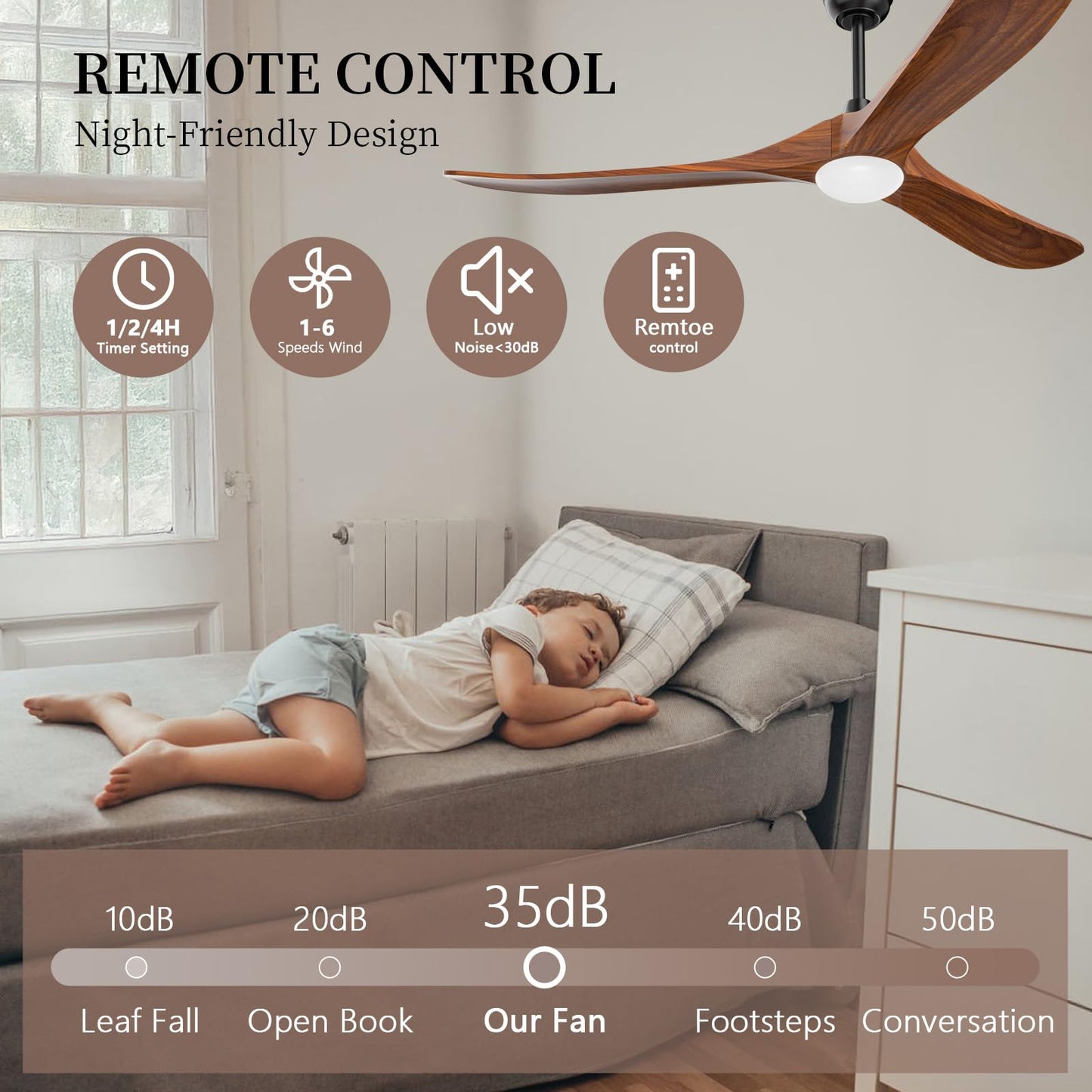 Obabala 70" Outdoor Ceiling Fan with Light and Remote, Solid Wood 3-Blade Ceiling Fan with DC Motor for Patio and Farmhouse, Dark Walnut