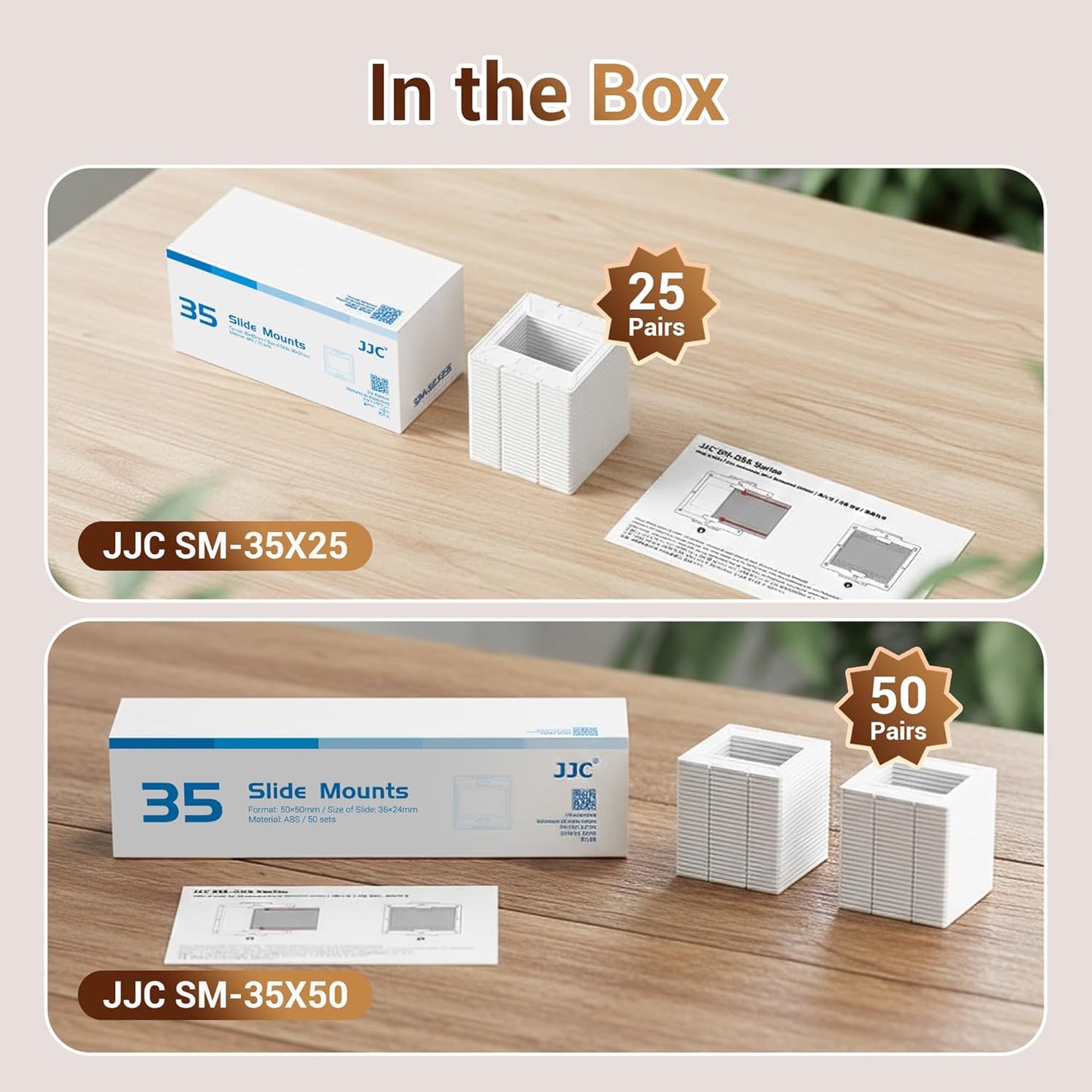 JJC 50 35mm 50 Pairs Slide Film Mounts to Holder Sheets of Film, with Snap-in Design & Precisely Position, Premium