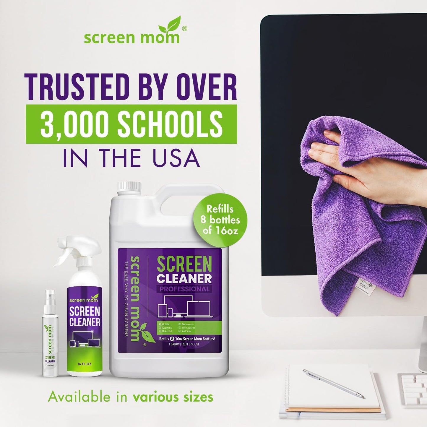 Screen Mom 3-Pack (3x1oz) Screen Cleaner Spray and Microfiber Cloths by -Screen Cleaner Spray and Wipe for TV