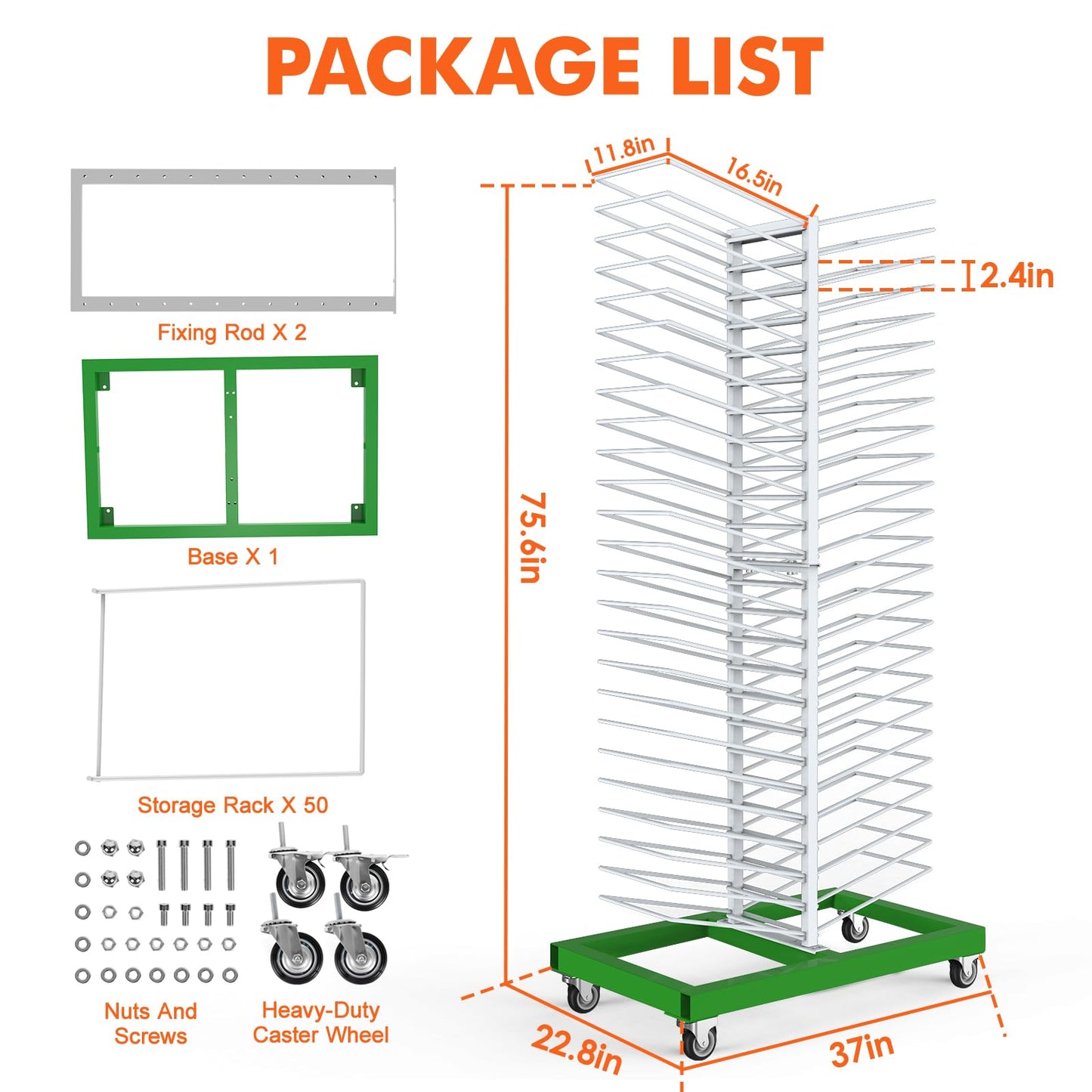 vanerepok Paint Drying Rack 50 Shelves for Cabinet Doors, Heavy-Duty Carbon Steel Structure Cabinet Door Drying Rack for Art Studios, Space-Saving with 4 Locking Casters, 25lbs per Shelf