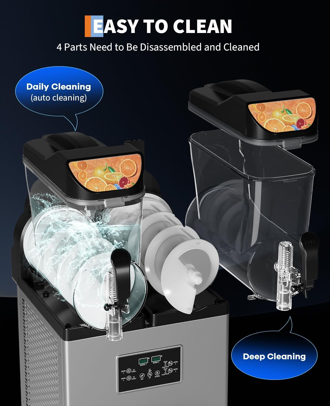 Commercial Slushy Machine 30L/8gal Double Tank, Smoothie Frozen Drink Machine, 84Cups Stainless Steel Margarita Slush Maker, Fast Cooling Low Noise Auto Clean, for Restaurants Cafes Bars Food Trucks