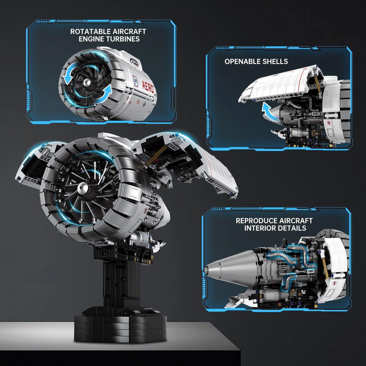 Reobrix Aircraft Turbofan Engine Building Set for Adults, Aircraft Engine Model Kit that Runs 33019, STEM Mechanical Educational & Collectible Turbofan Engine Model with Motor, Creative Gifts for 14+