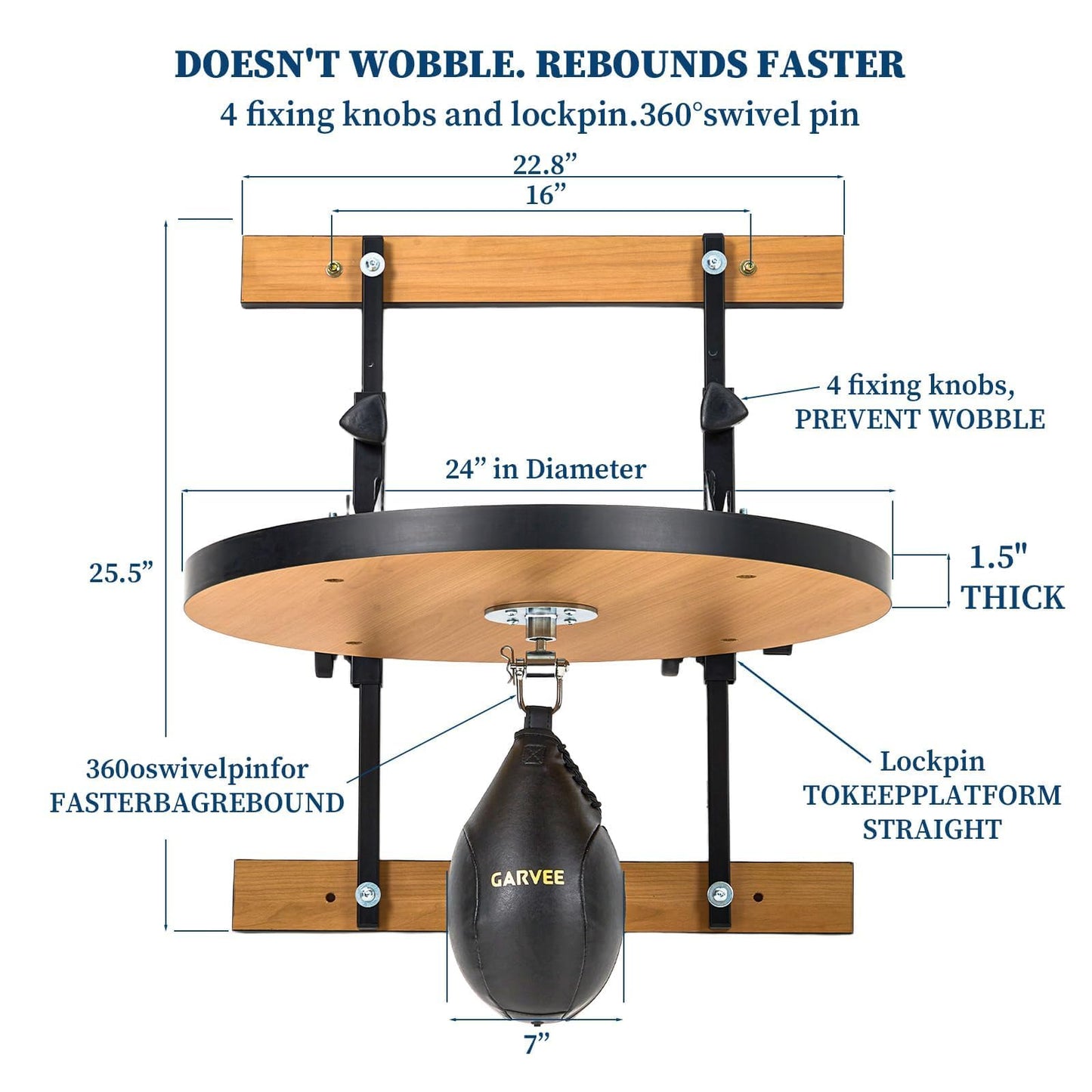 GarveeTech Speed Bag Platform for Boxing Punching Practice with 24 Inch Width Board,Height Adjustable Mount 360 Degree Swivel and Includes Speed Bag Air Pump