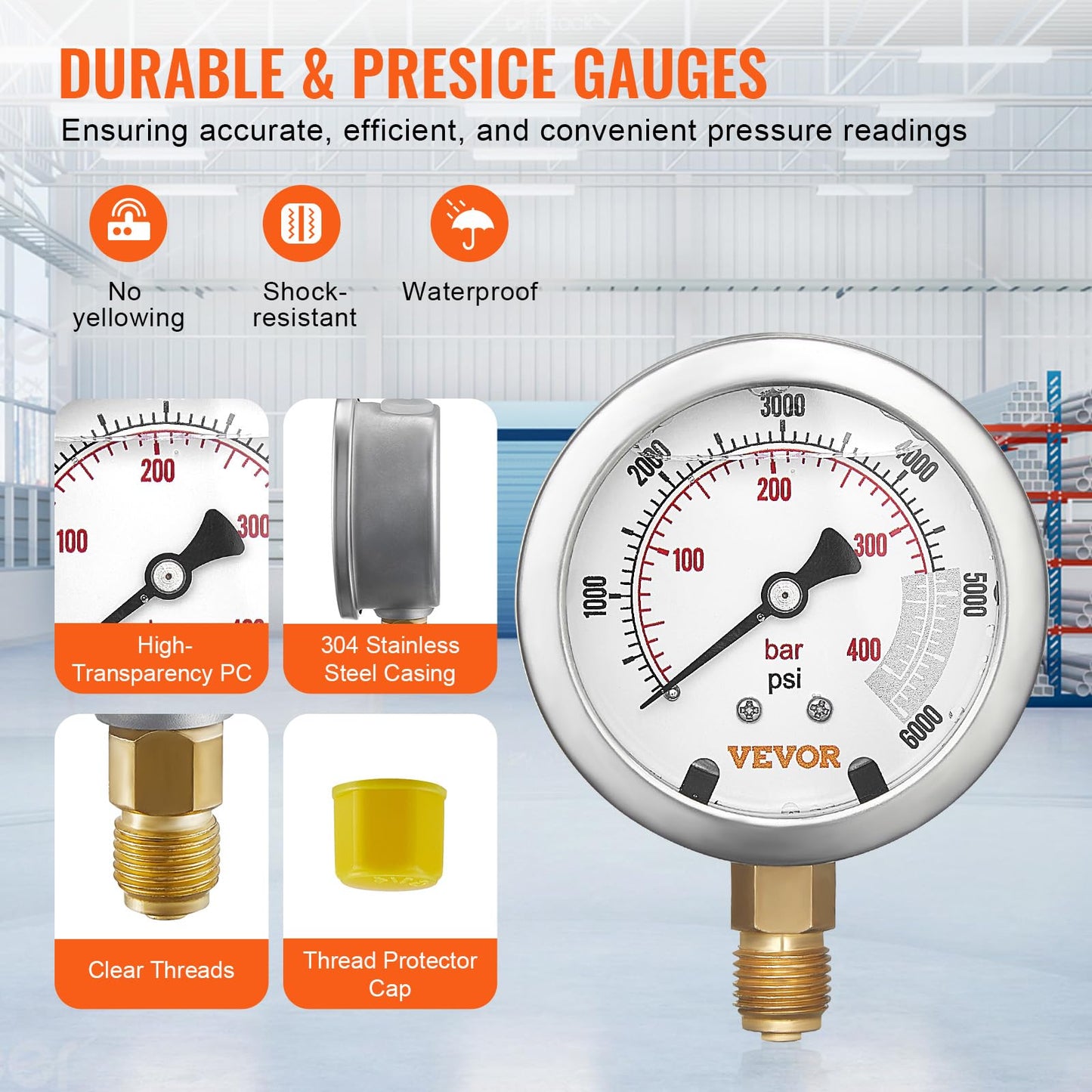VEVOR Hydraulic Pressure Test Kit, 10/100/250/400/600bar, 5 Gauges 13 Test Couplings 14 Tee Connectors 5 Test Hoses, Hydraulic Gauge Kit with Sturdy Carrying Case, for Excavator Construction Machinery