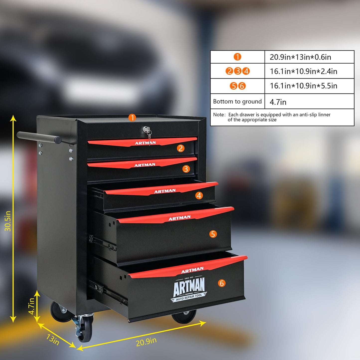 RYH 5 Drawers Rolling Tool Chest - Heavy Duty Mobile Tool Cart with Locking Wheels & Ball Bearing Drawers 30.5" H x 20.9" W x 13" D, Garage Tool Storage Cabinet (Black, 5 Drawers)