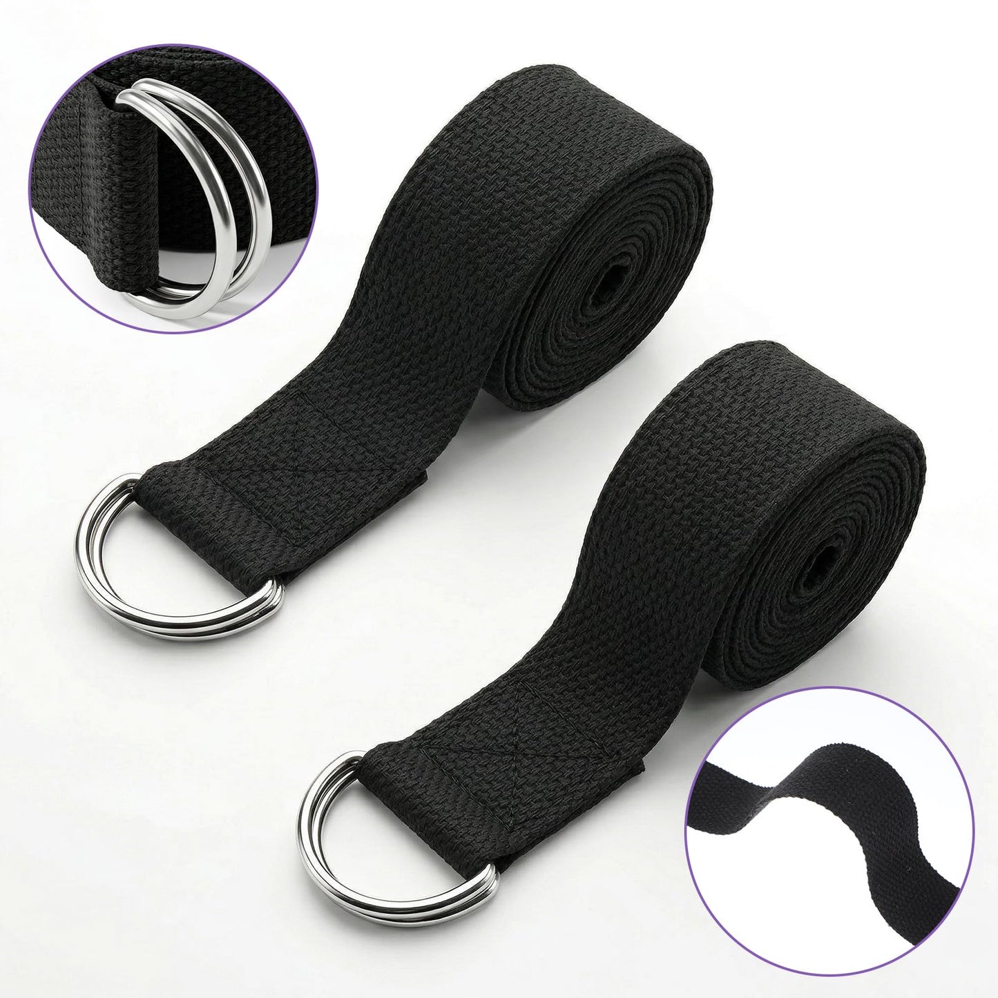 20 Pcs Yoga Mat Strap & Yoga Straps for Stretching, 6ft Adjustable Exercise Stretch Band with Metal D Ring Buckle for Pilates, Fitness, Gym Workout, Dance, Physical Therapy (Black)