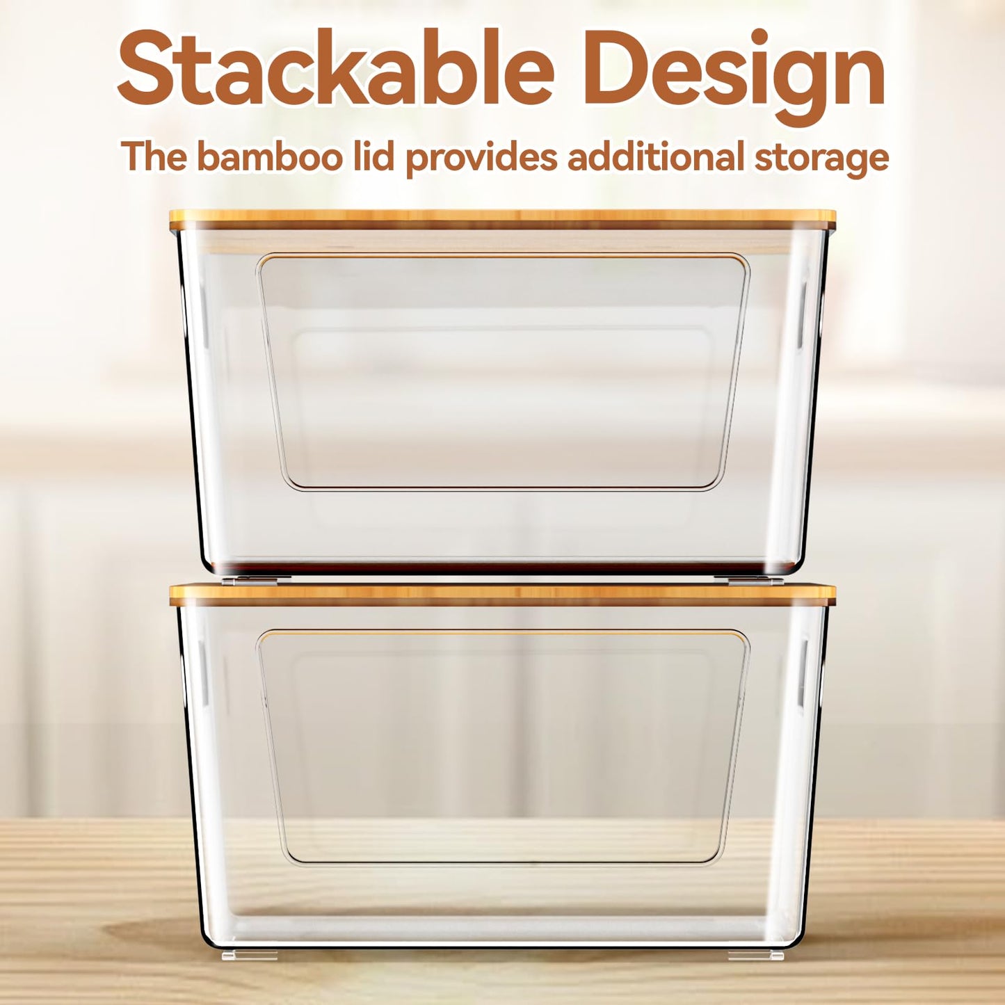 spospo 2 Pack Trash Bag Holder with Bamboo Lid, Stackable Trashbag Dispenser, Extra Large Garbage Bag Holder for Kitchen Laundry Room Under Sink Organization and Storage