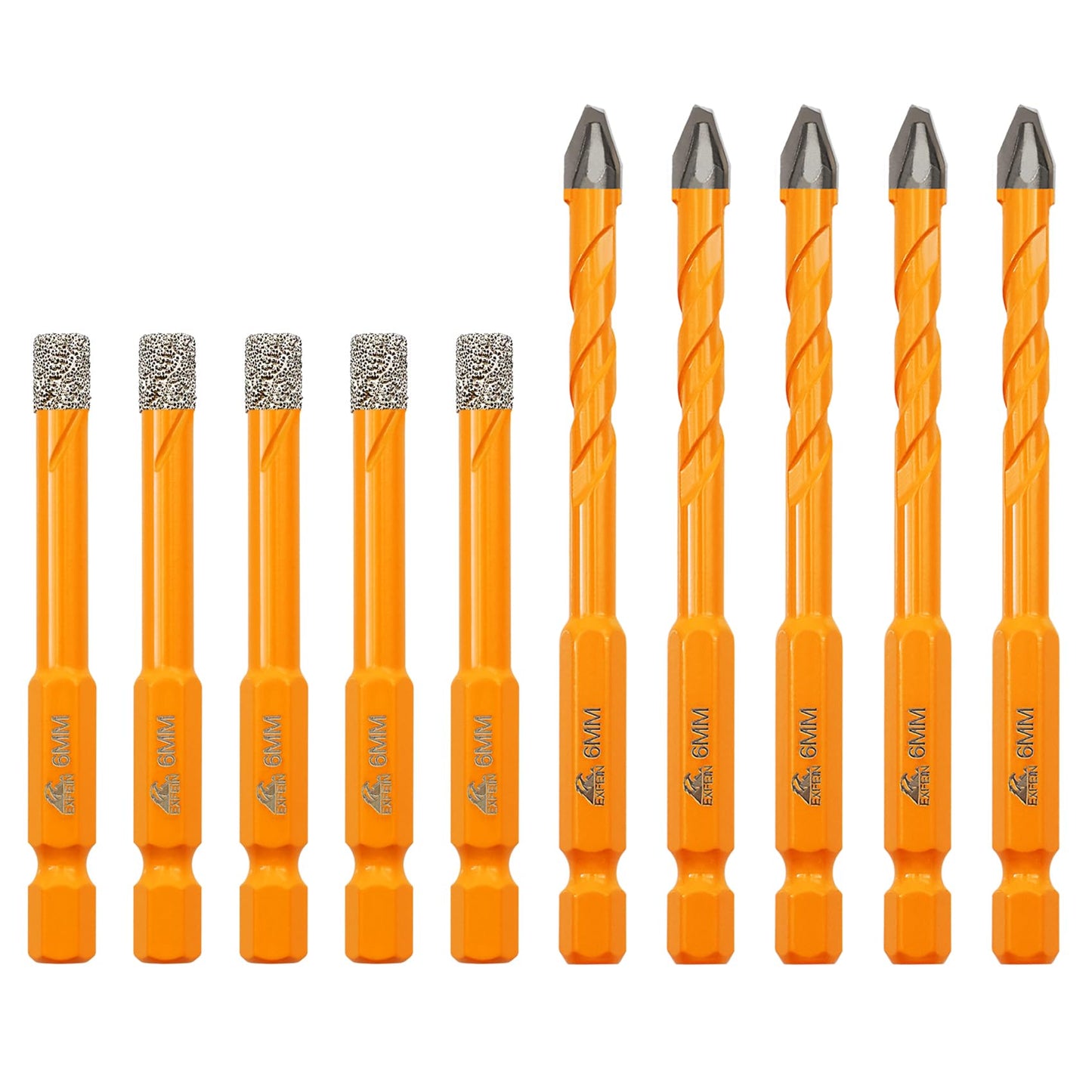 EXFEIN Diamond Tile Hole Saw Kit 13pcs - 6/6/8/19/25/35/50/75/102mm Core Drill Bits and EXFEIN Tile Drill Bits Kit 6mm 5pcs