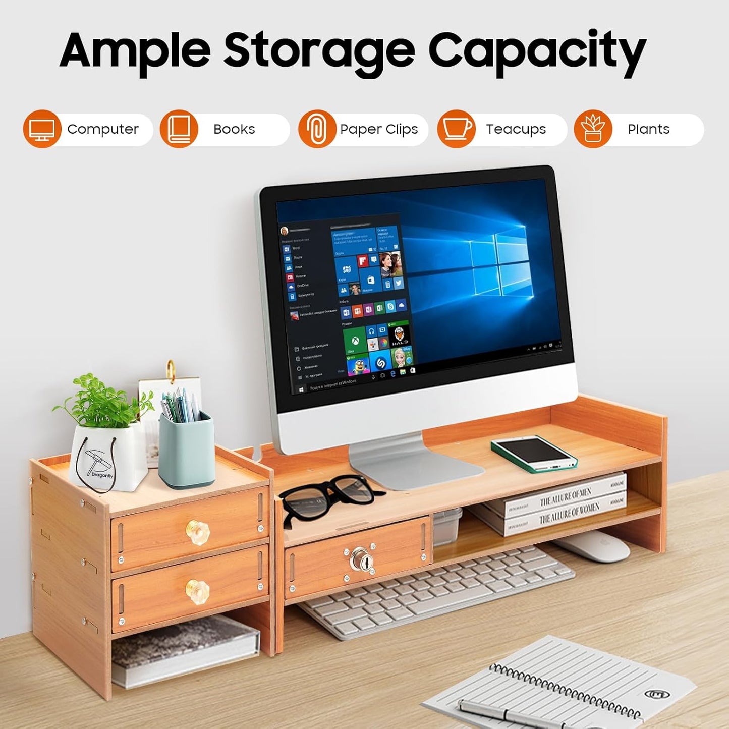 ZBXGJKSY monitor stand, Computer Monitor Stand Bring three Drawers Large Storage desk organizer with drawers desk