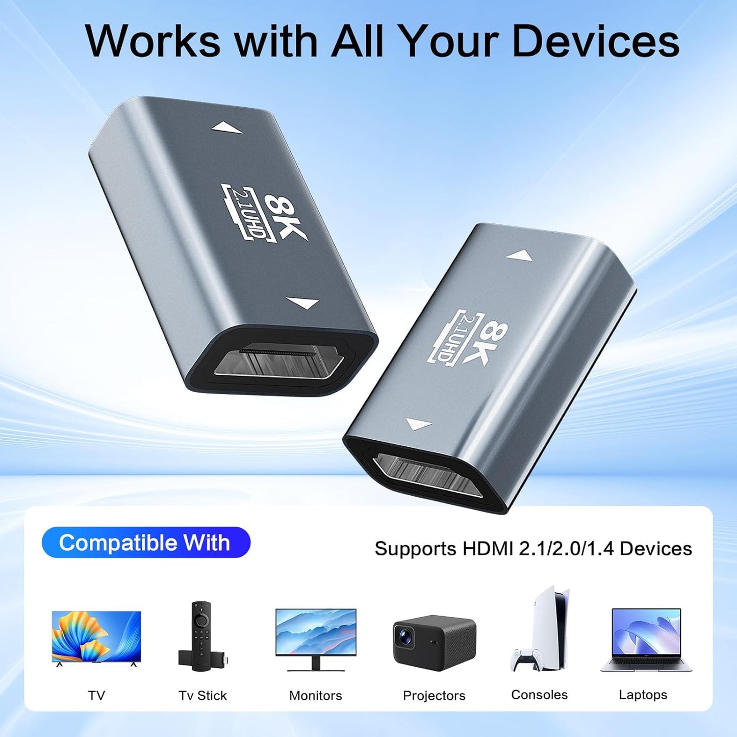 BMKZAYR 8K 4 Pack, 8K@60Hz 2.1 8K@60Hz 4K@120Hz 120UHD, 3D, HDMI to HDMI Coupler Female to Female Extension Adapter