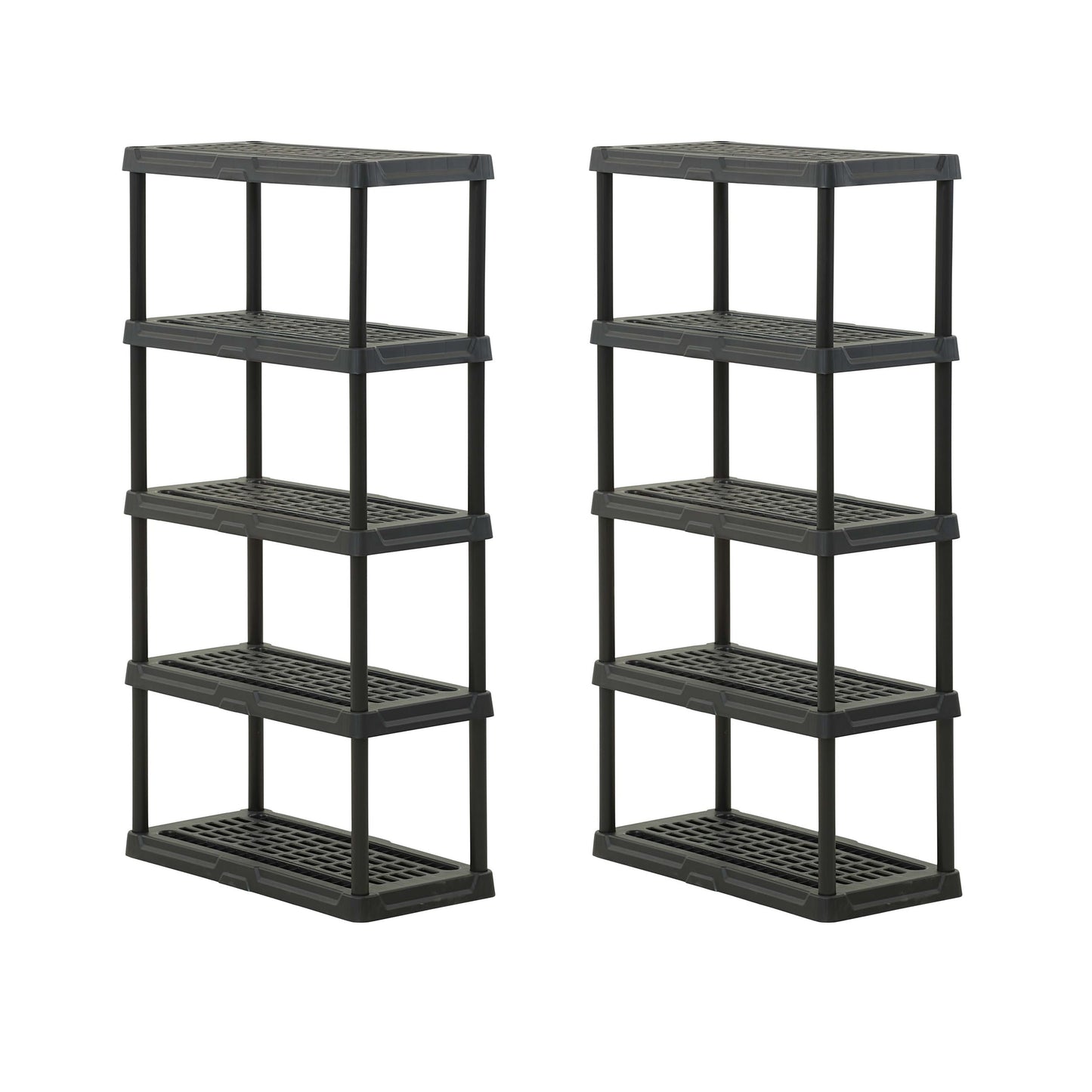 CENTREX CX 5-Tier Heavy Duty Plastic Storage Shelves that Support up to 150lbs/shelf, Organization and Storage, Weather-Resistant Design, Easy Assembly, 2 Pack, Black (72”H x 36”W x 18”D)