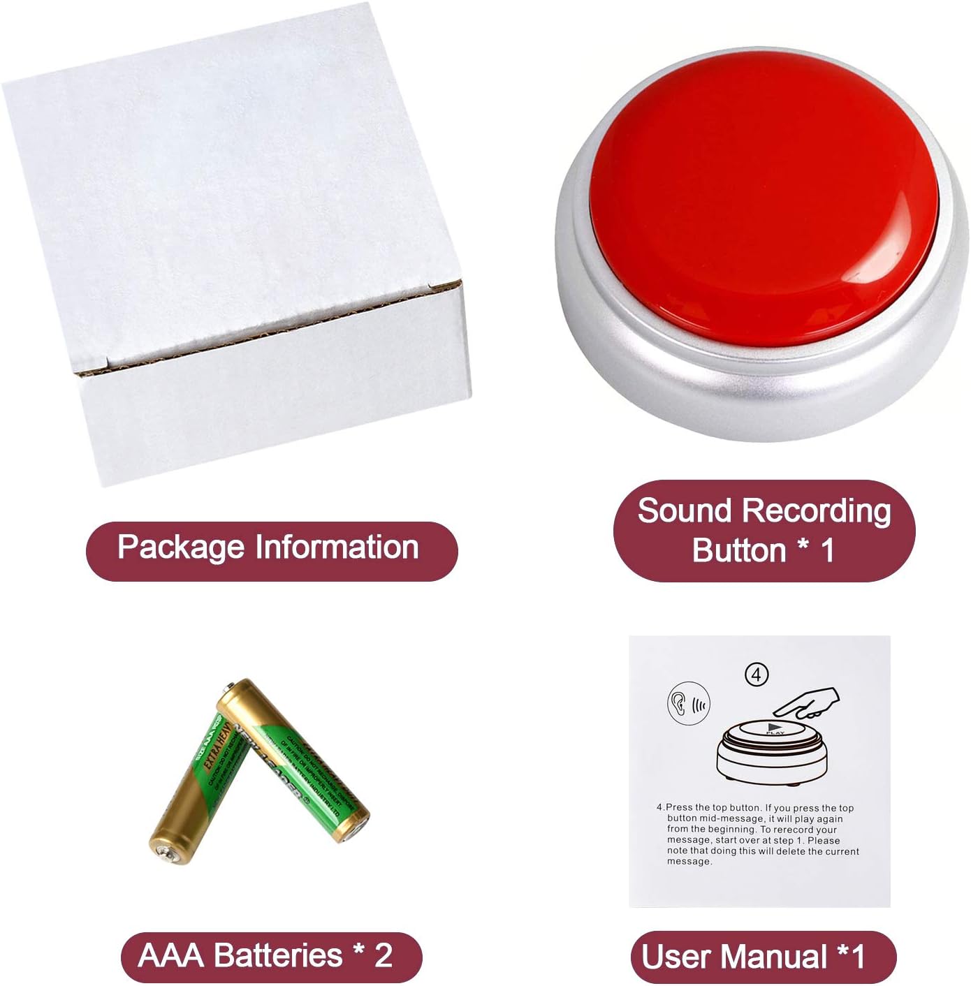 SUMWELL 30 Sound Button- Seconds Custom Recordable Talking Button-Record & Playback Your Own Message-Quality Voice