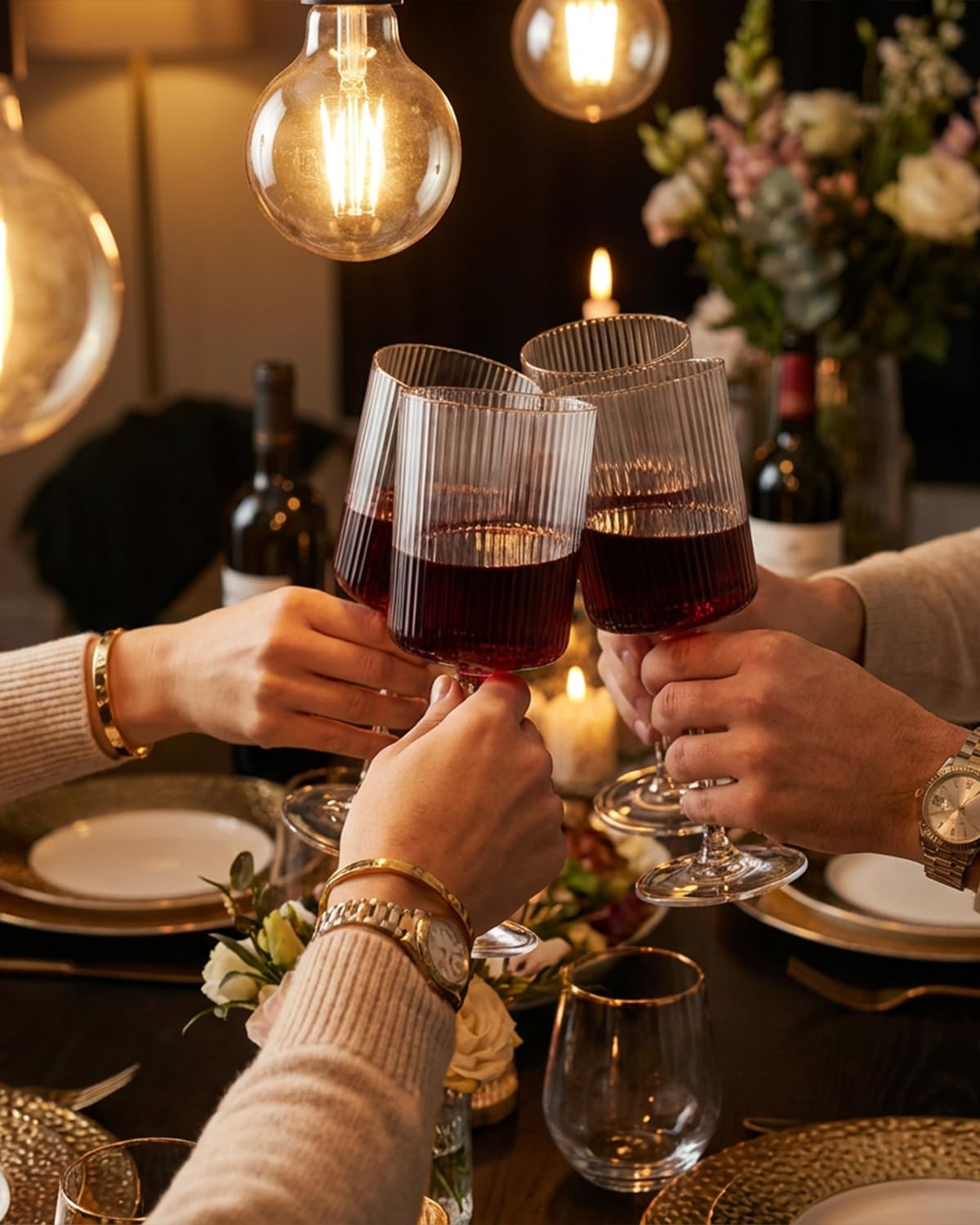 Ciaell 12 PCS Plastic Ribbed Wine Glasses - 10 OZ Plastic Square Wine Glasses with Stem - Disposable Champagne Cups for Parties & Weddings & Party