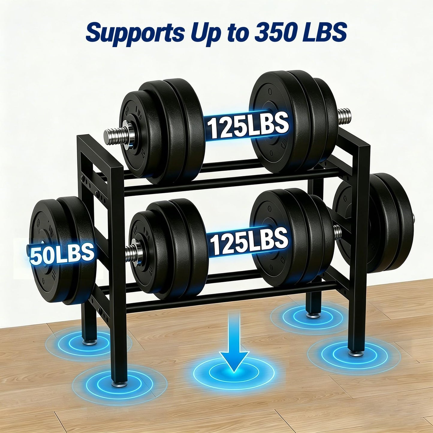 Dumbbell Rack Stand Only 2-Tier 20 IN Length Adjustable Small Weight Rack For Home Gym Dumbbells Kettlebell,350LB Capacity Heavy-Duty Compact Dumbbell Holder