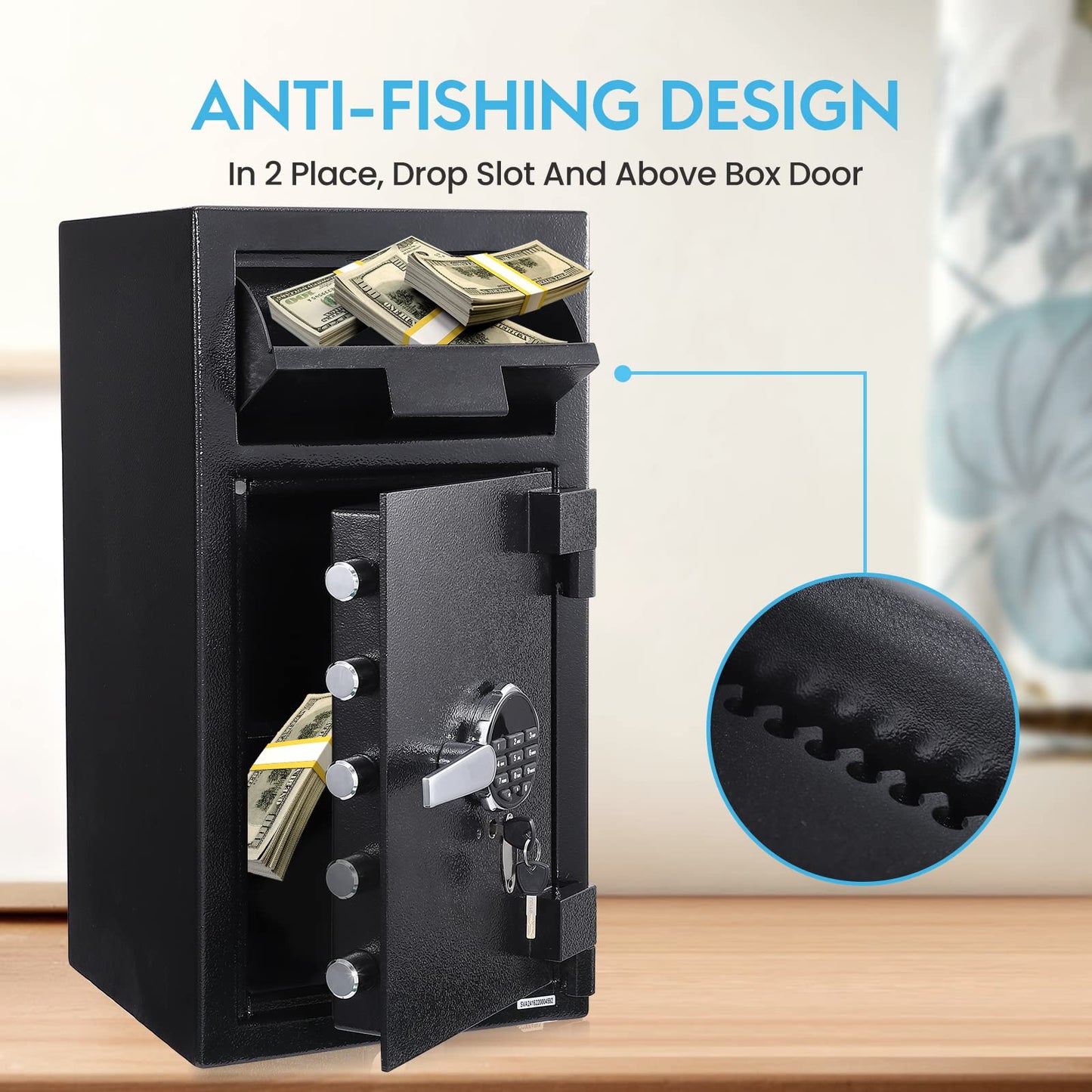 Fireproof Depository Safe with Drop Slot, Electronic Anti-Theft Drop Safe for Business with Programmable Numeric Keypad Lock and Spare Keys, Cash Drop Safe Box for Office Home Retail Store