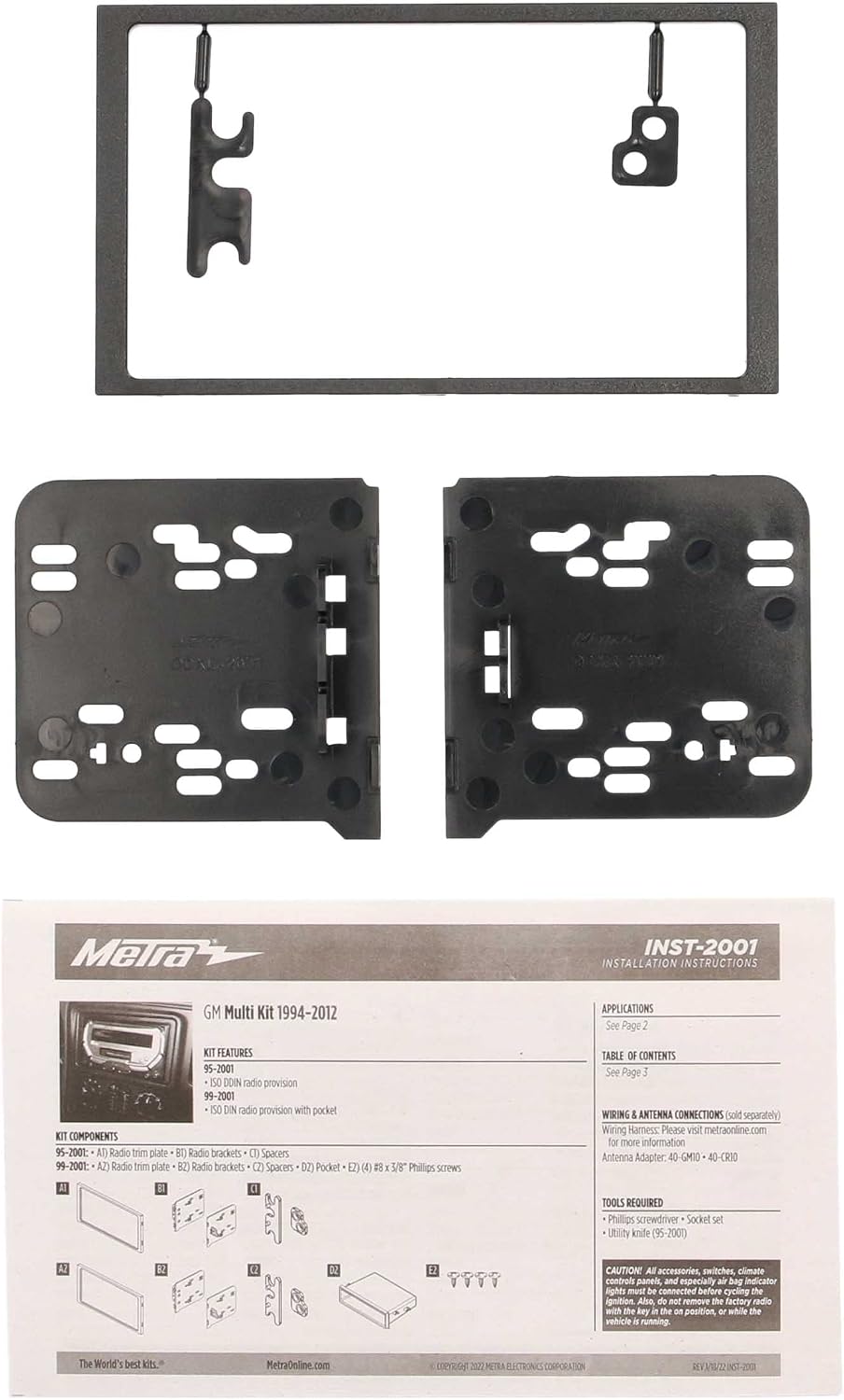 Metra 95-2001 1994-2012 (Packaging Electronics Double DIN Installation Dash Kit for Select GM Vehicles May Vary)