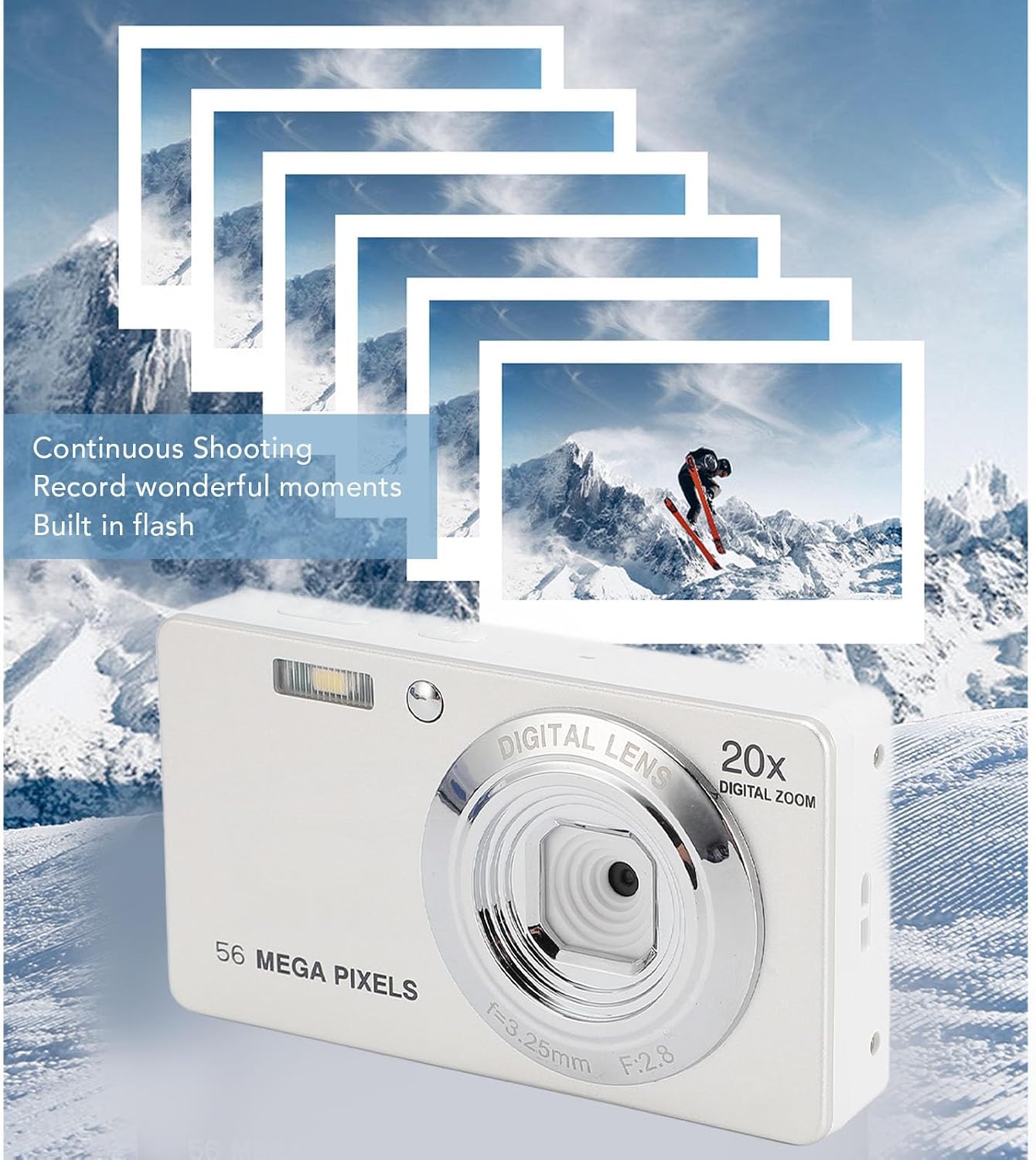 ciciglow 4K 56MP 1080P 20X 128GB Digital Camera, Autofocus Compact Camera, Zoom Anti Shake Portable Webcam Video Camera