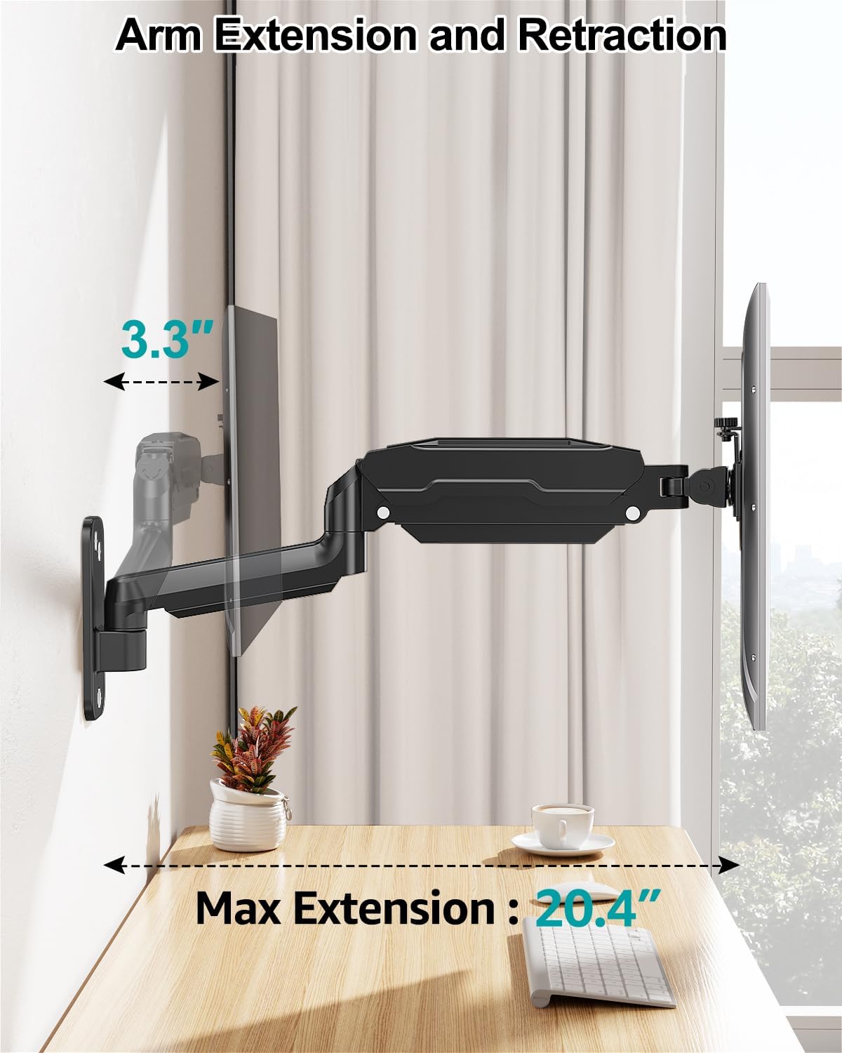 LIFTGO 32 Inch 19.8lbs, 75x75, 100x100, Wall Mount Monitor Arm for Max Computer Screens, Height Adjustable Single