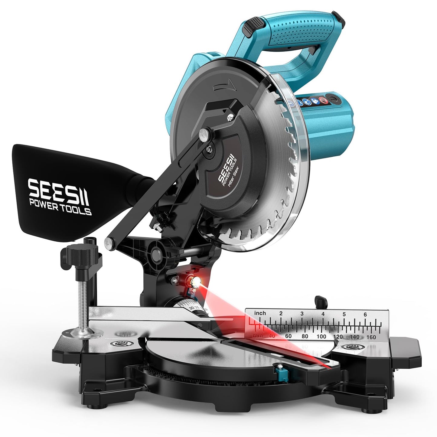 SEESII Power Compound Miter Saw: 8-inch Compact Miter Saw with Speed 4900RPM - Laser Guide - Precision Miter Angles - Lightweight Design - Single Bevel 0-45° for Carpenter Woodworking Project DIY