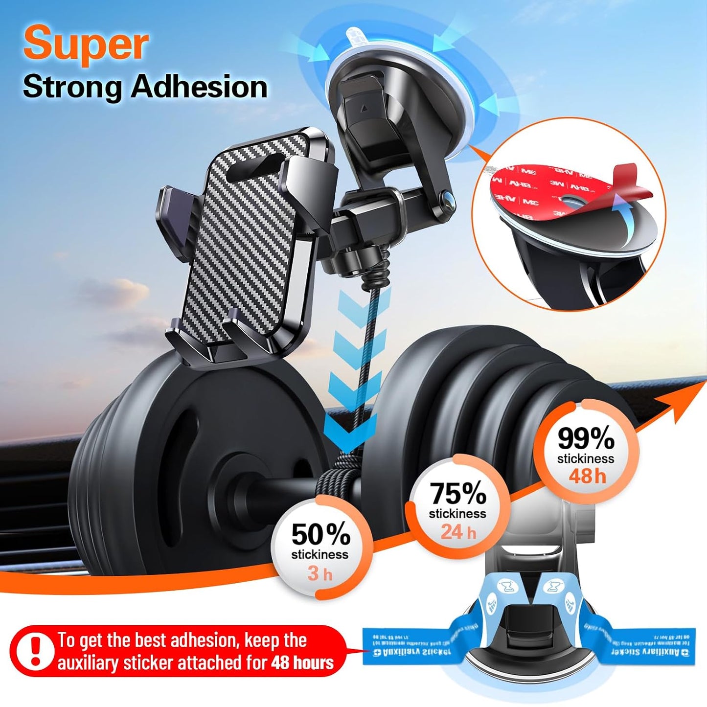 4 75mm Adhesive Sticky for Car Phone Mount: Pcs Double Sided Pad with Adhesion Promoter for Suction Cup Holder - Heat