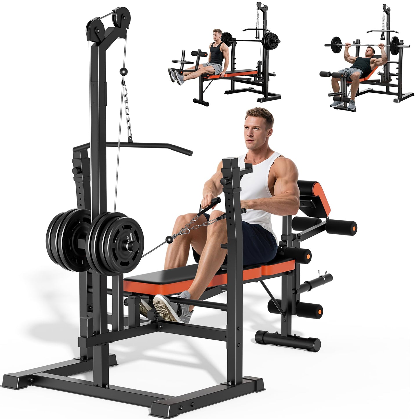 XDDIAS Weight Bench, 9 in 1 Olympic Weight Bench Set with LAT Pulldown and Rowing, 900LBS Bench Press Set with Leg Extension and Preacher Pad, Flat Incline Bench for Weight Lifting Full-Body Workout