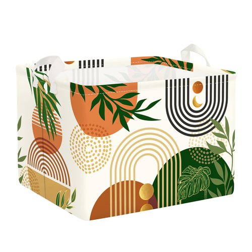 Clastyle Boho Geometric Storage Basket Baby Laundry Hamper Leaf Kid Gift Toy Box Collapsible Clothes Organizer Nursery Bin for Bedroom, Arched Door, 40 * 30 * 30 cm