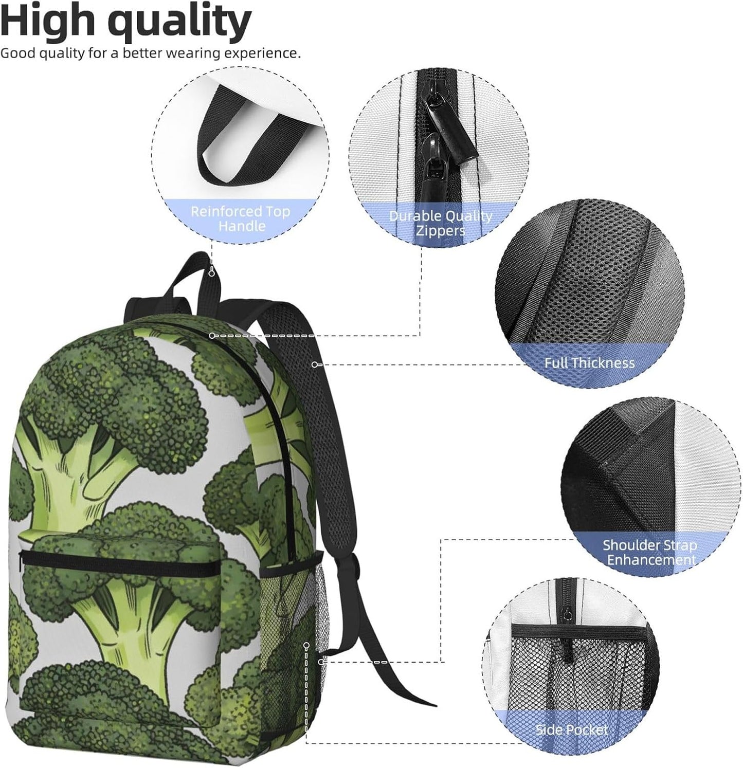 Zelinge Backpack Backpacks 17 Inches Cartoon Broccoli Travel For Men Women Travel Laptop Bag Tall
