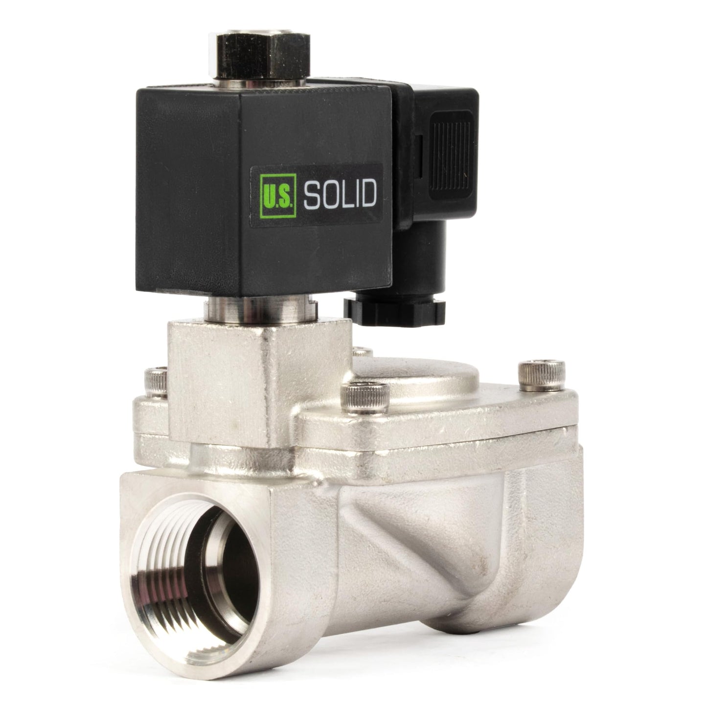 U.S. Solid Stainless Steel Solenoid Valve 1" - 110V 120V AC, Normally Open, 4.4-232 PSI, Pilot-Operated, Viton Seal