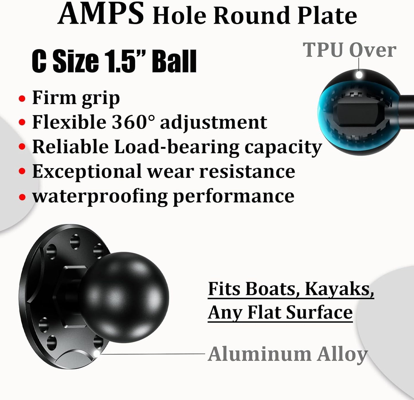 LOKTENWO 1.5" 5.7" Humminbird, Aluminum Alloy Fish Finder Mount Base with C Size Ball Rectangle Plate & Medium Arm